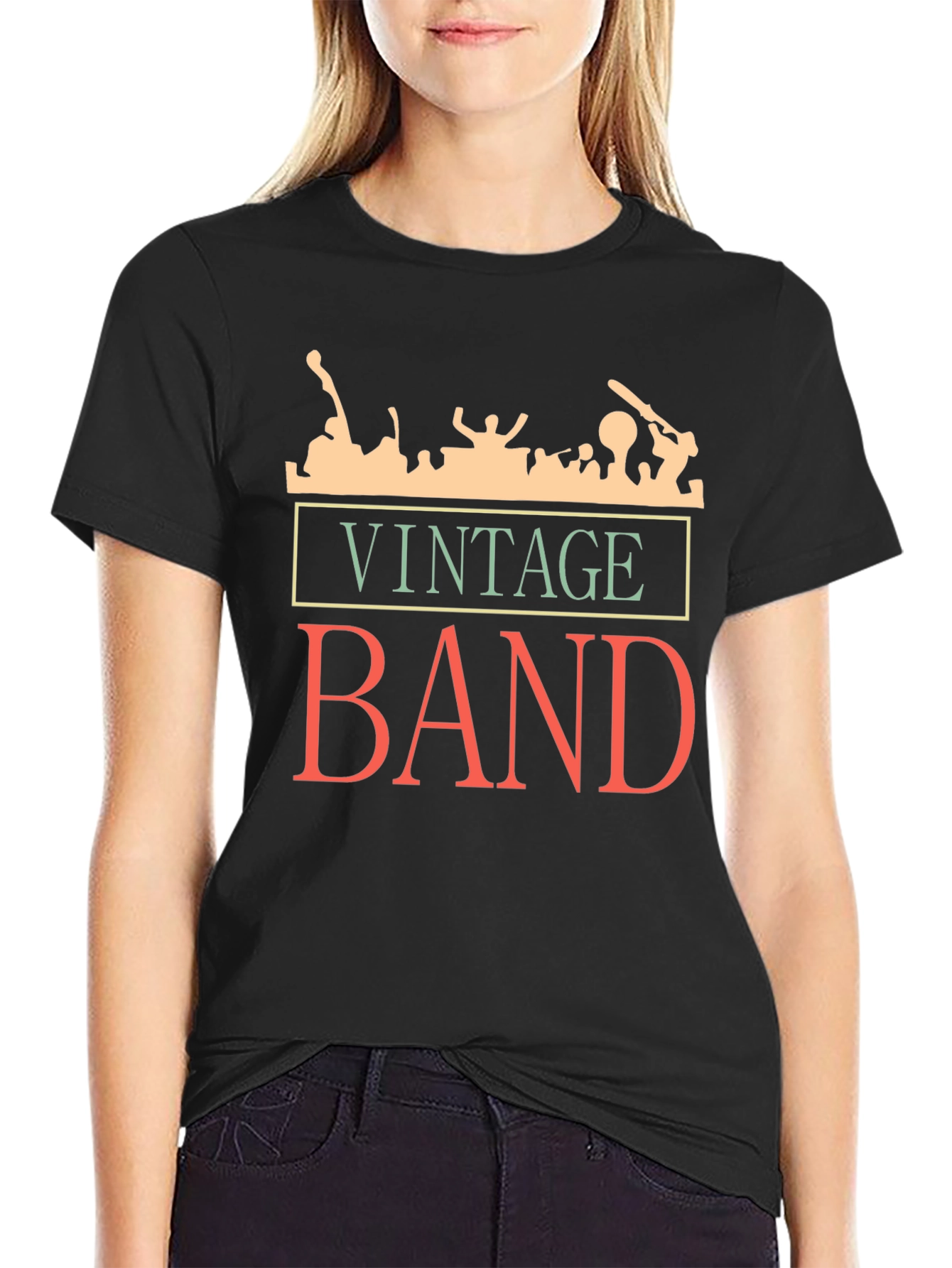 Black Vintage Band Tee - Retro Music Fan T-Shirt view 2