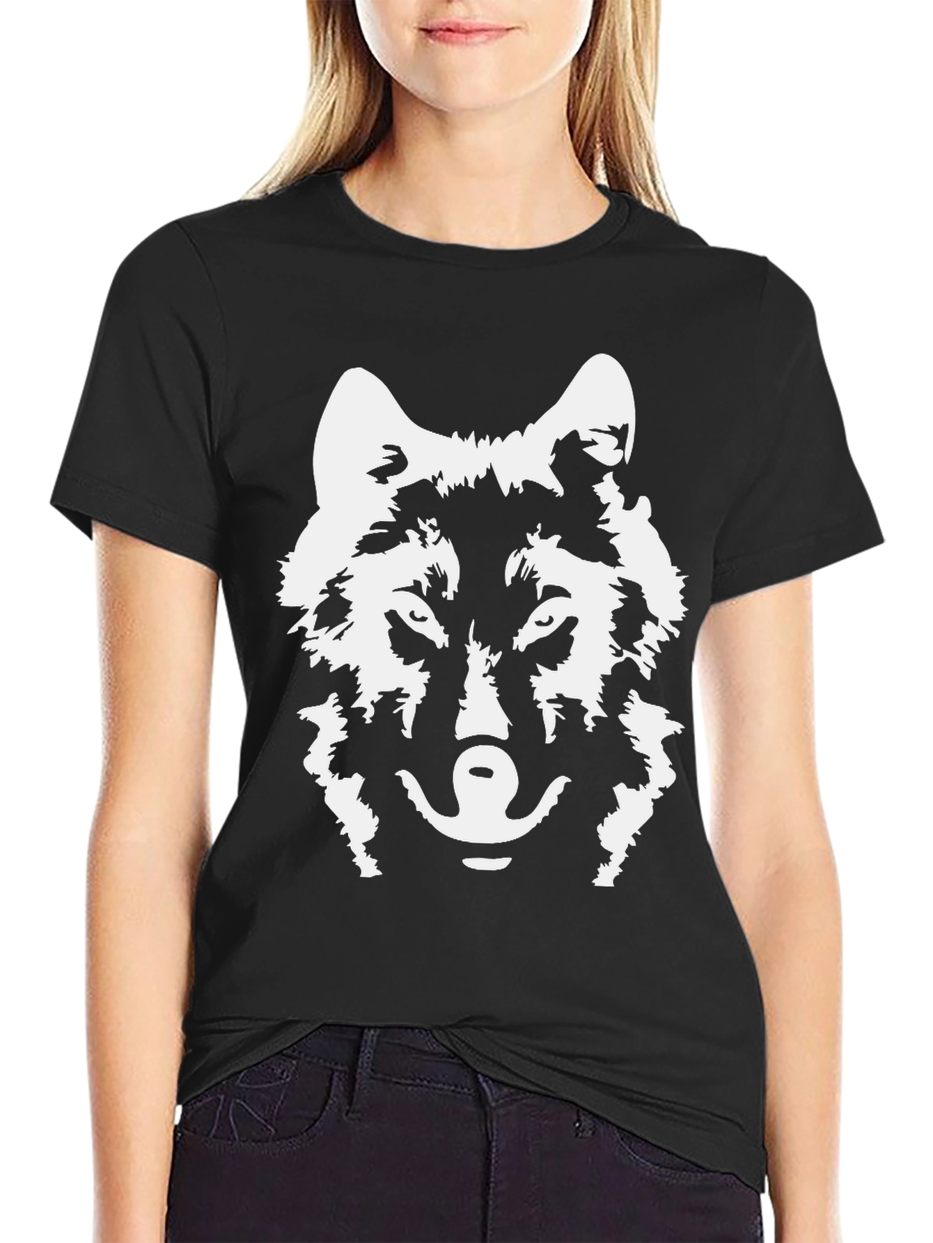 Black Wolf Graphic Black T-Shirt view 2