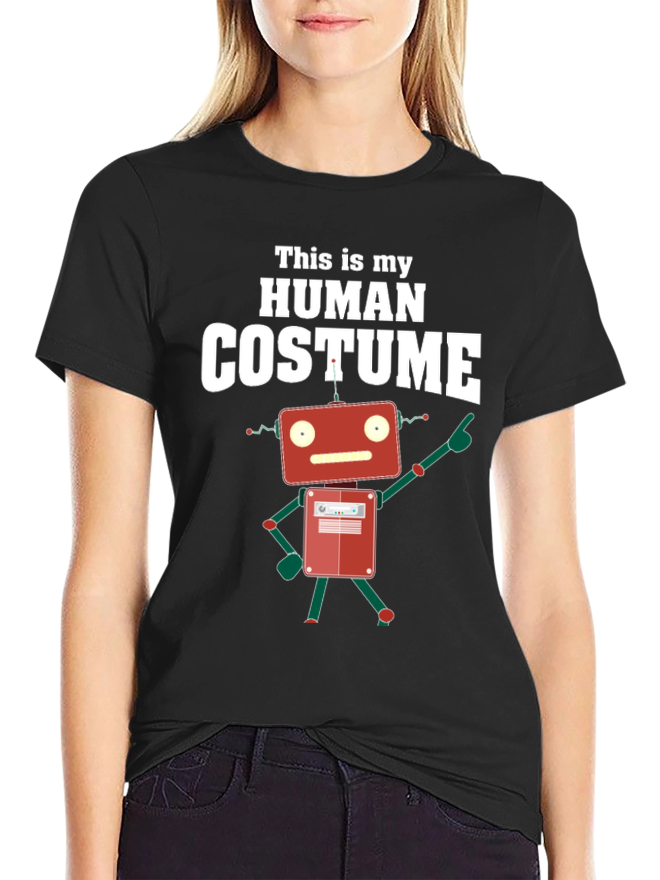 Black Human Costume Robot Graphic T-Shirt view 2