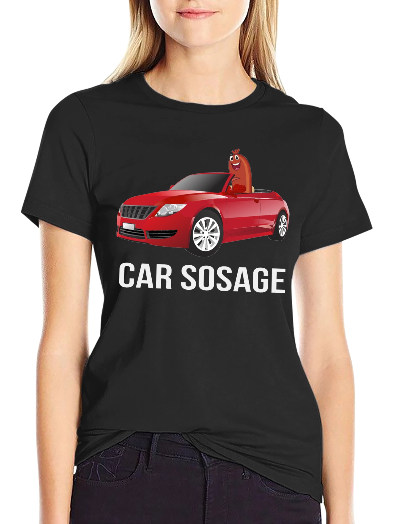 Black Car Sausage Graphic T-Shirt - Unisex Cotton Tee view 2