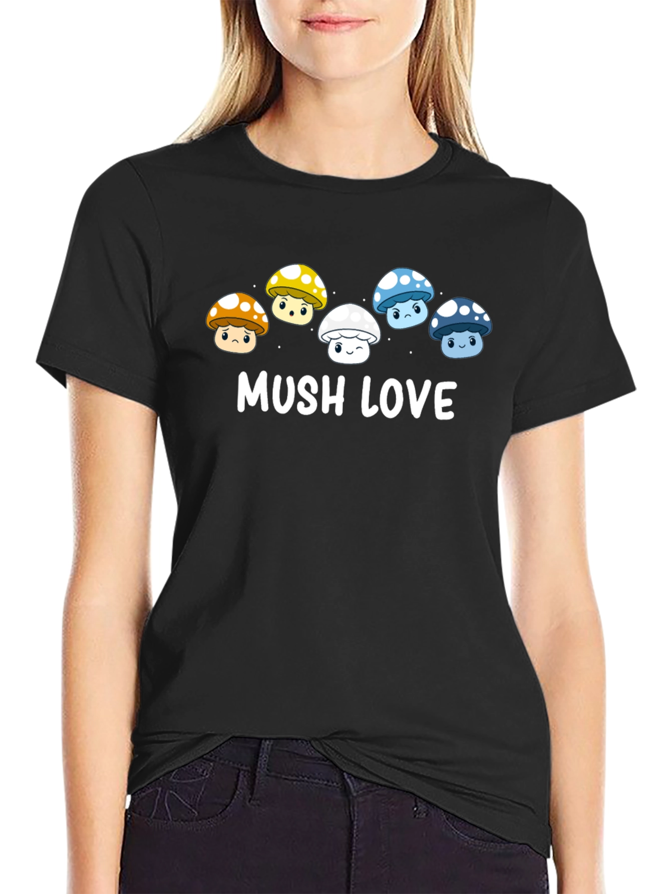 Black Mushroom Lover T-Shirt - 'MUSH LOVE' Graphic Tee view 2