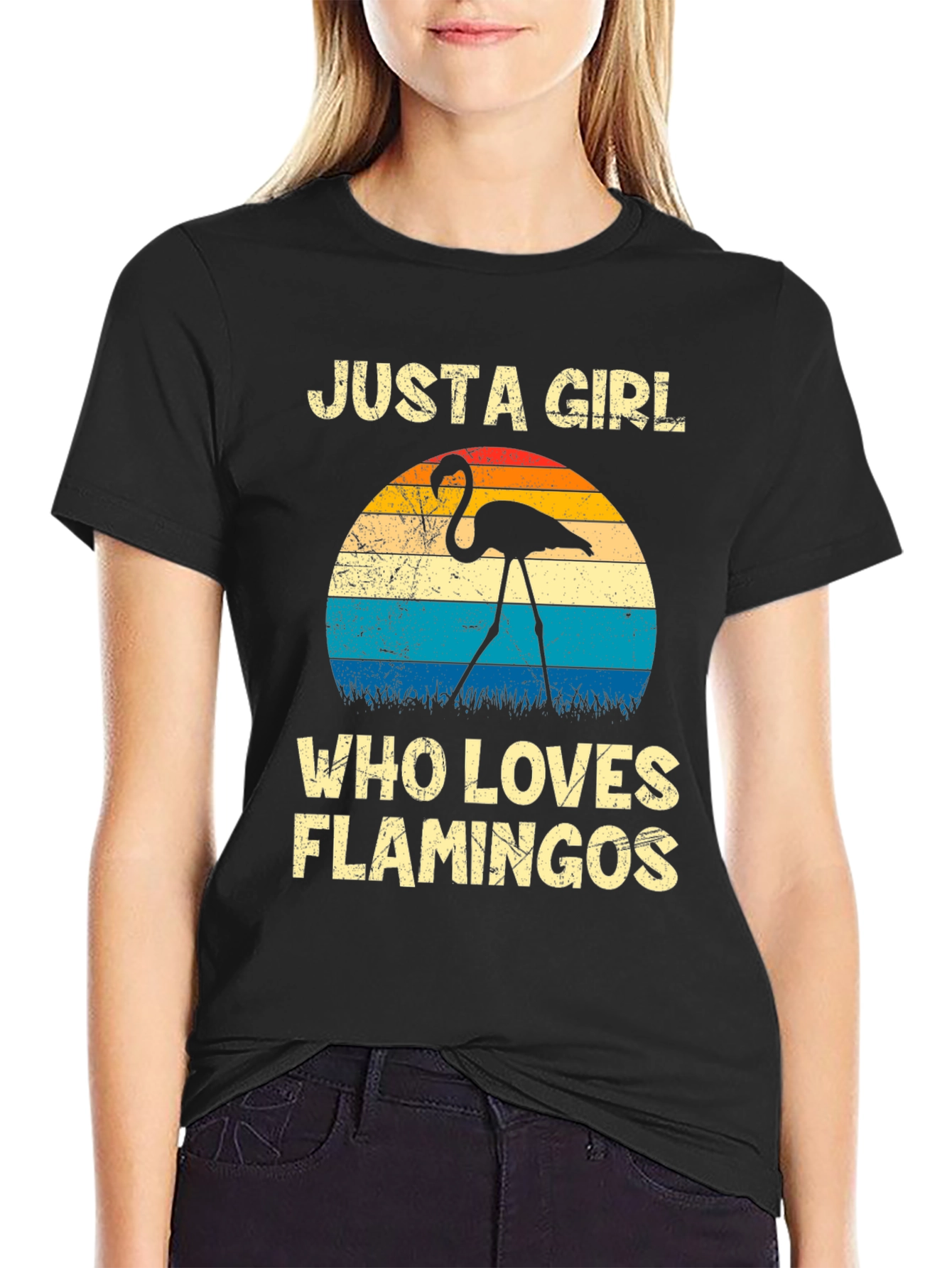 Black Just A Girl Who Loves Flamingos Graphic Tee view 2