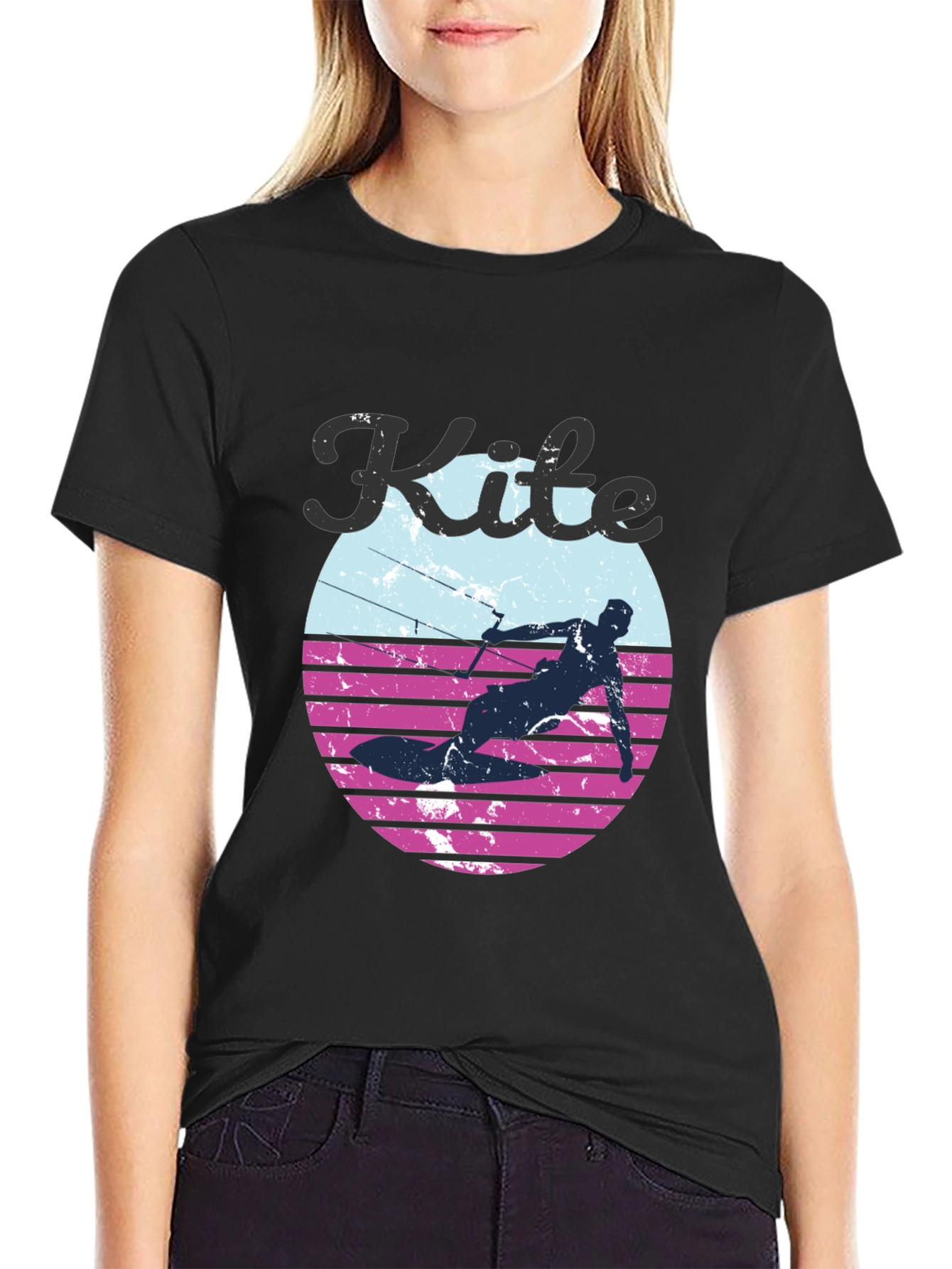 Black Kite Surfing T-Shirt - Retro Style Design view 2