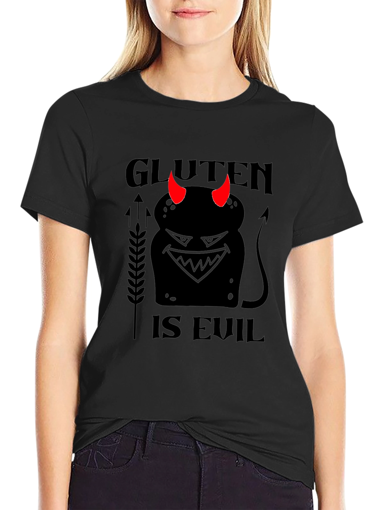 Black Gluten is Evil Black T-Shirt view 2