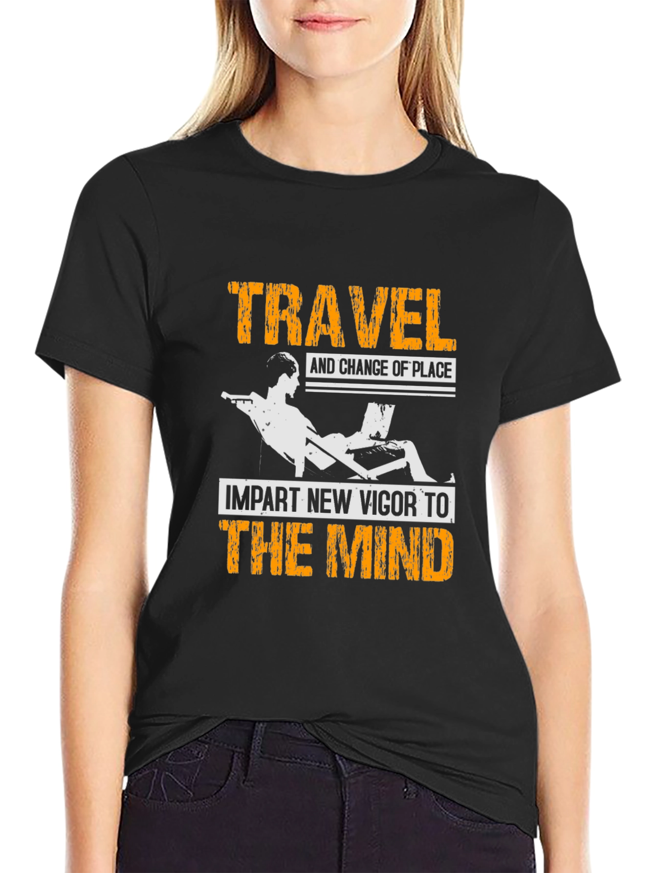 Black Travel Vigor Mind Graphic Tee - Black Cotton T-Shirt view 2