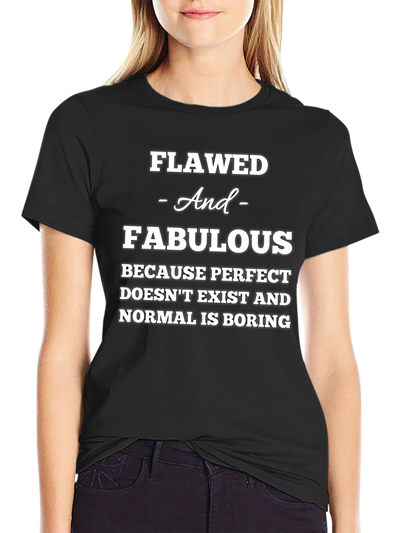 Black Flawed & Fabulous Graphic Tee - Black Cotton Blend Shirt view 2