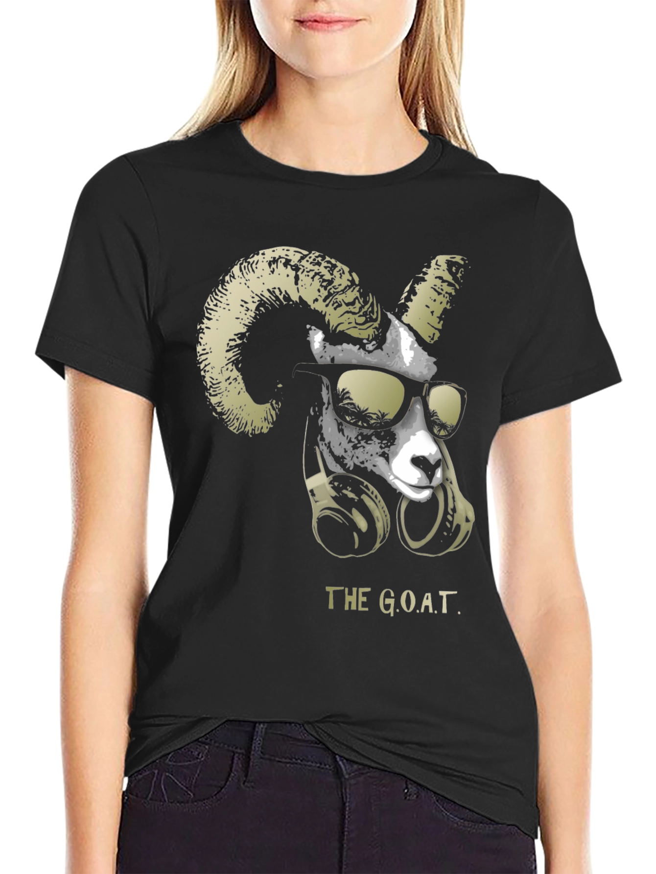 Black The G.O.A.T. Graphic Tee - Cool Ram with Headphones view 2