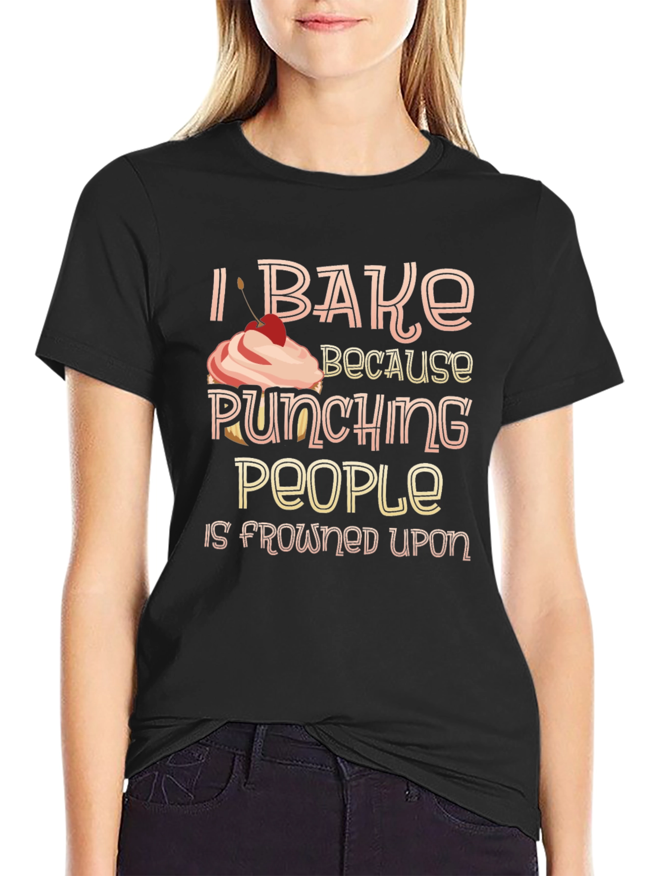 Black I Bake Because Punching People Is Frowned Upon Graphic Tee view 2