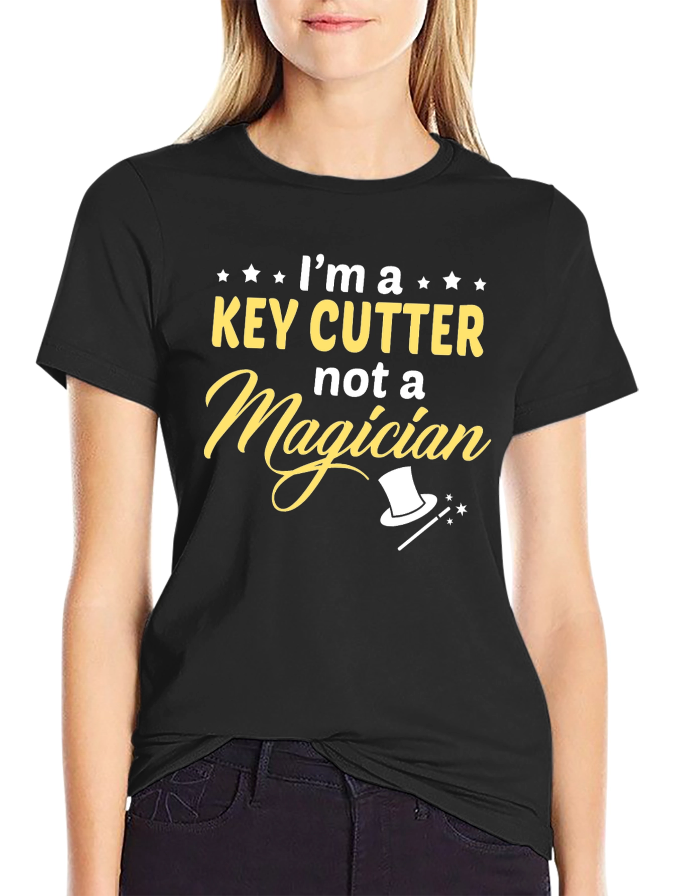 Black I'm a Key Cutter, Not a Magician Black T-Shirt view 2