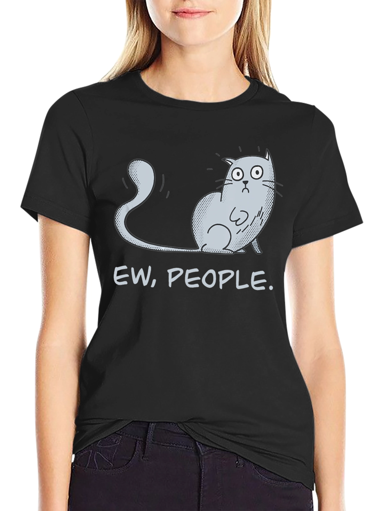 Black Ew People Cat Graphic Tee - Novelty T-Shirt view 2