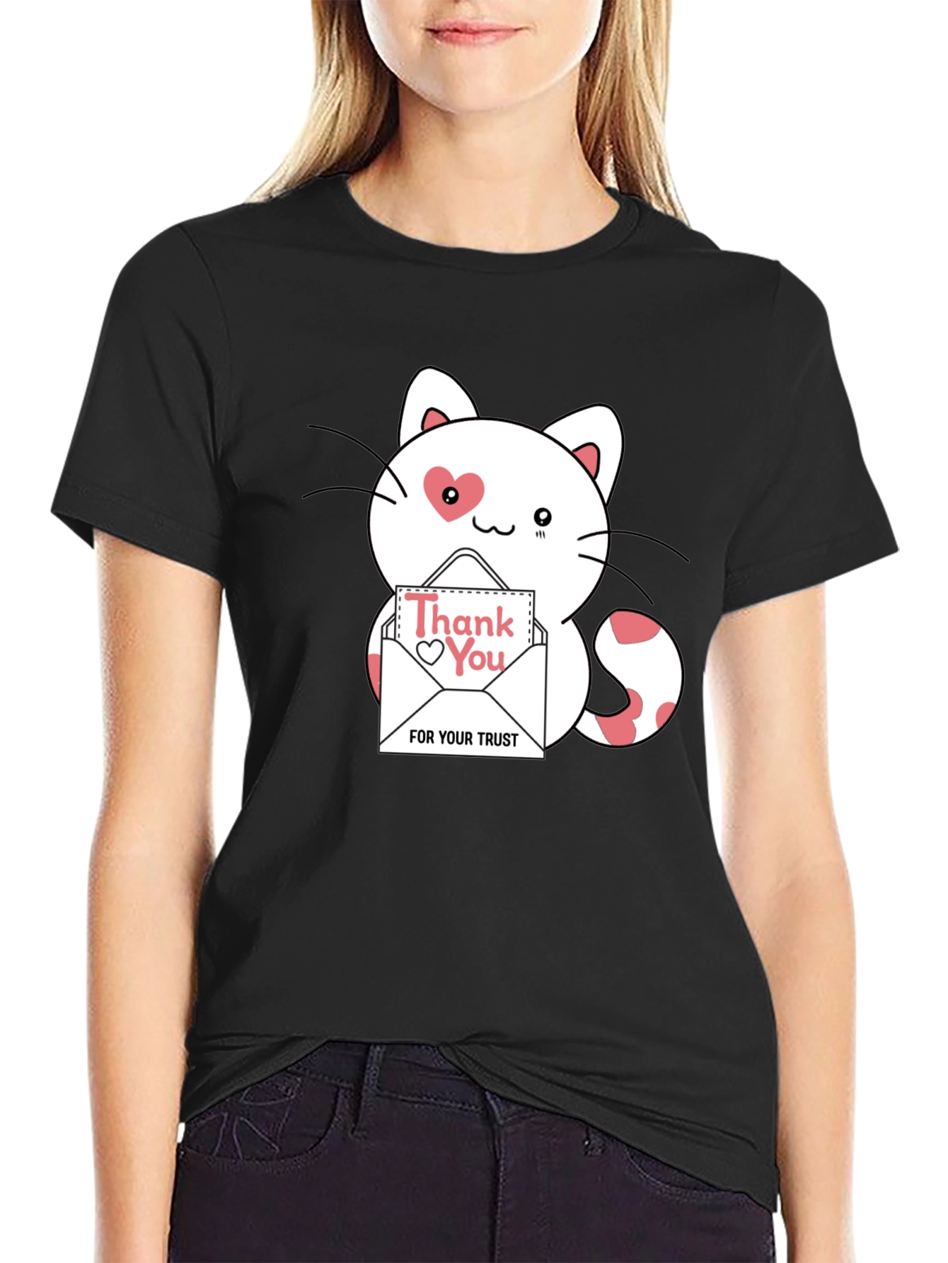 Black Cute Thank You Cat T-Shirt view 2