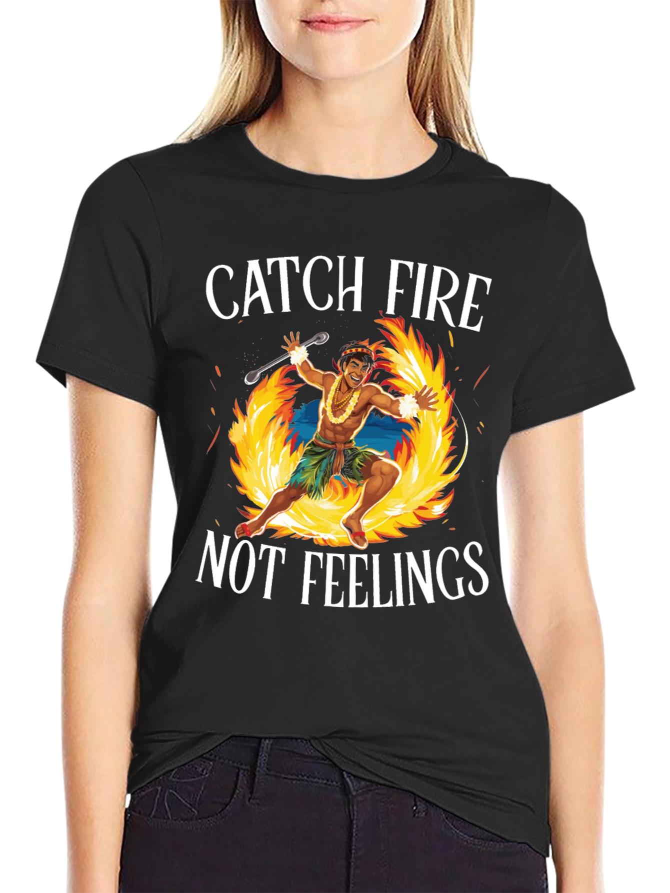 Black Catch Fire Not Feelings T-Shirt view 2