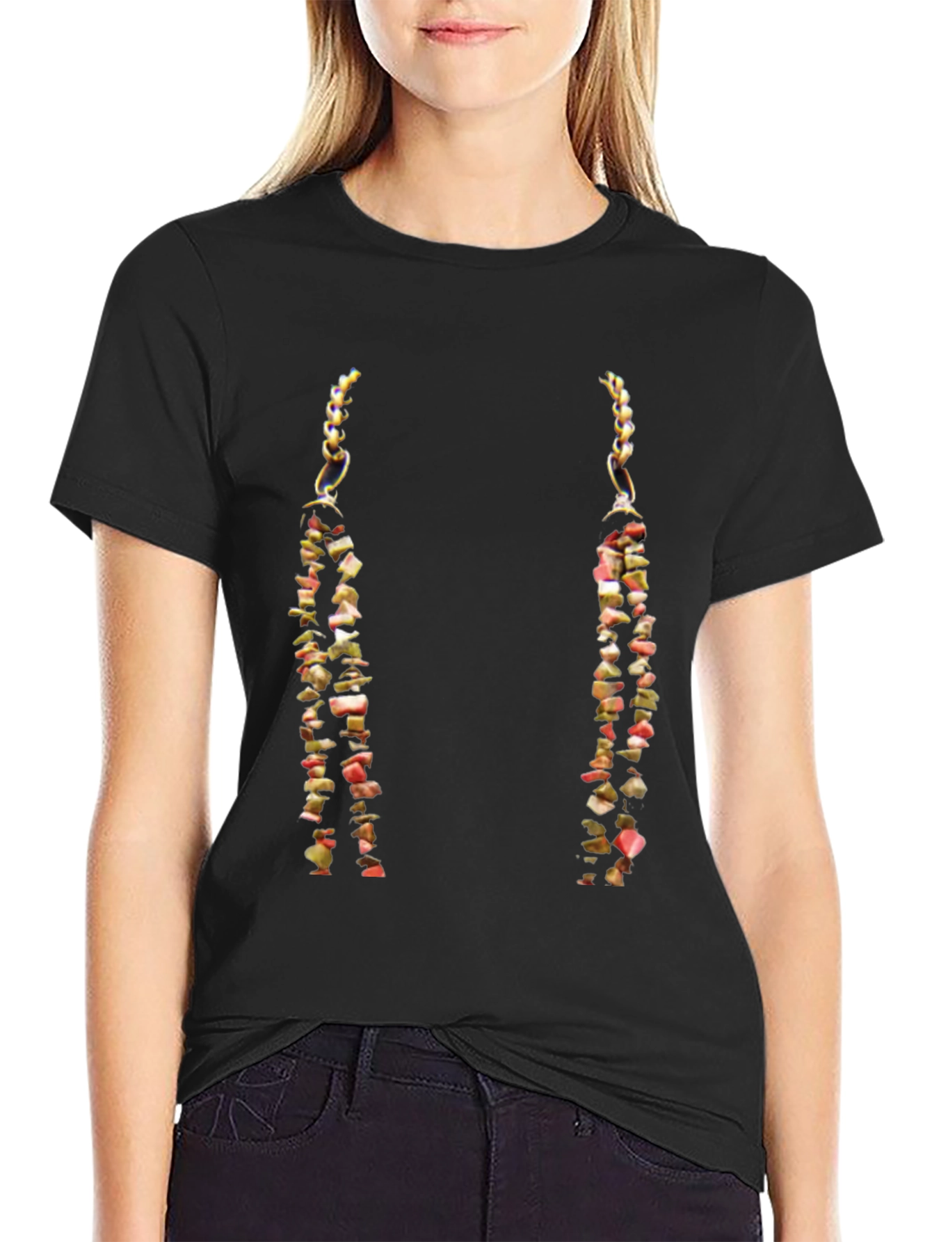 Black Unique Beaded Chain T-Shirt - Stylish Casual Wear view 2