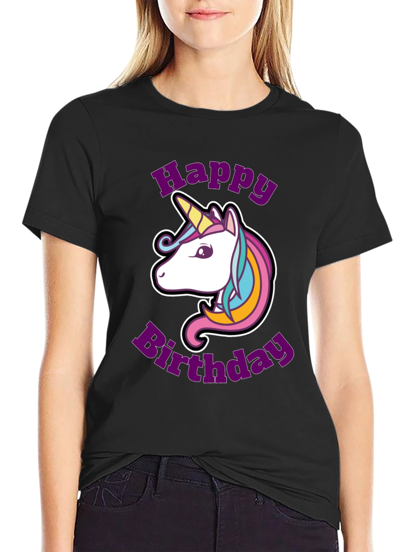 Black Unicorn Happy Birthday Graphic T-Shirt view 2