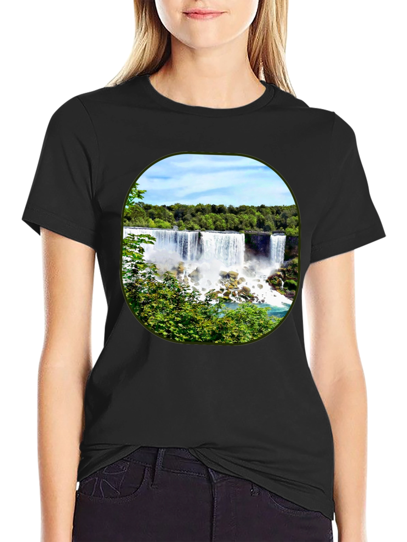 Black Niagara Falls Graphic Tee - Black Cotton T-Shirt view 2