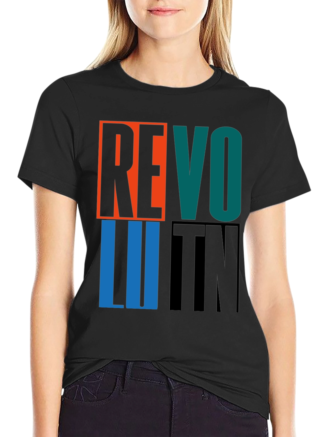 Black Revolution Graphic Print Crew Neck T-Shirt view 2