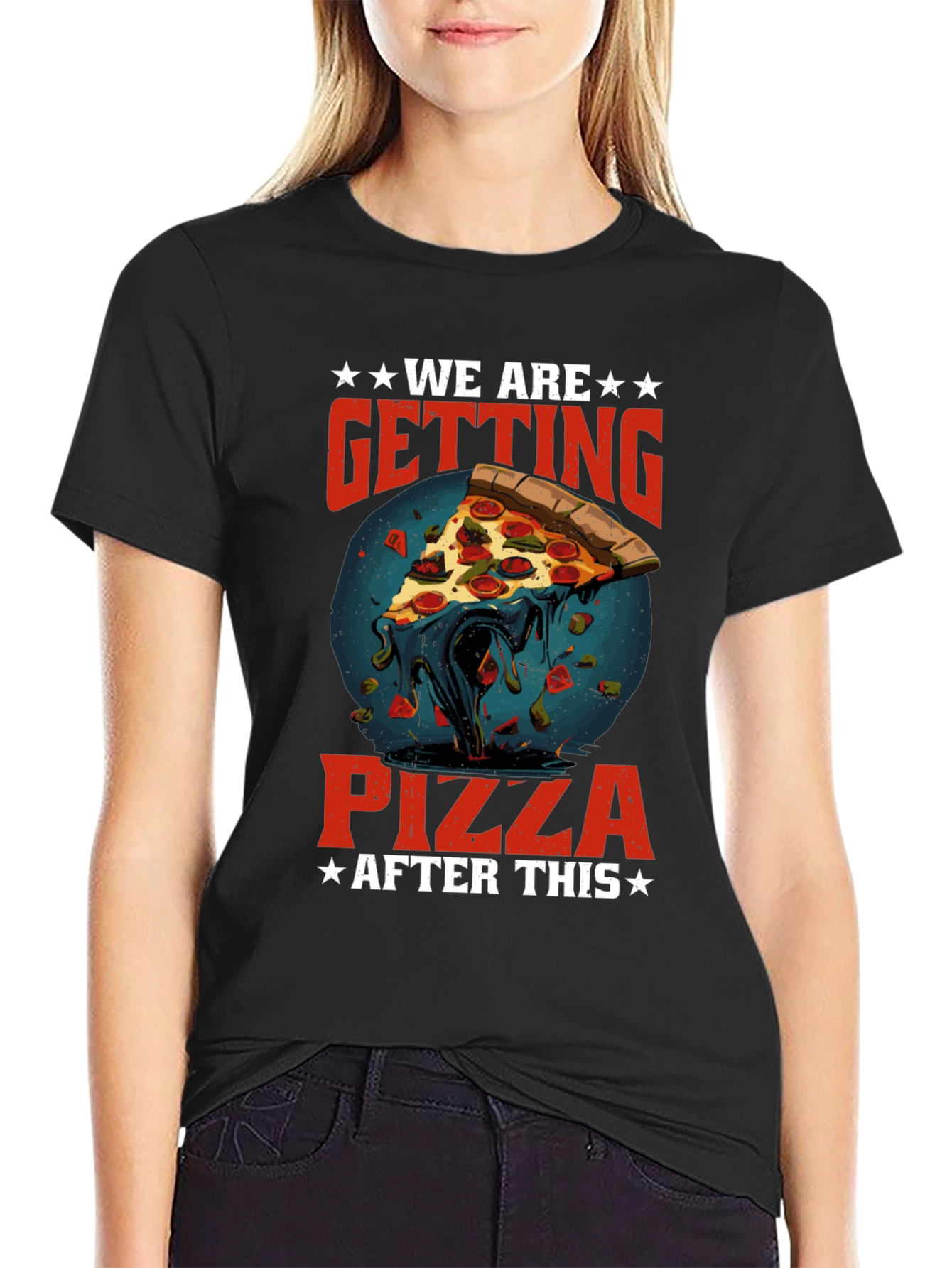 Black We Are Getting Pizza After This Graphic T-Shirt view 2