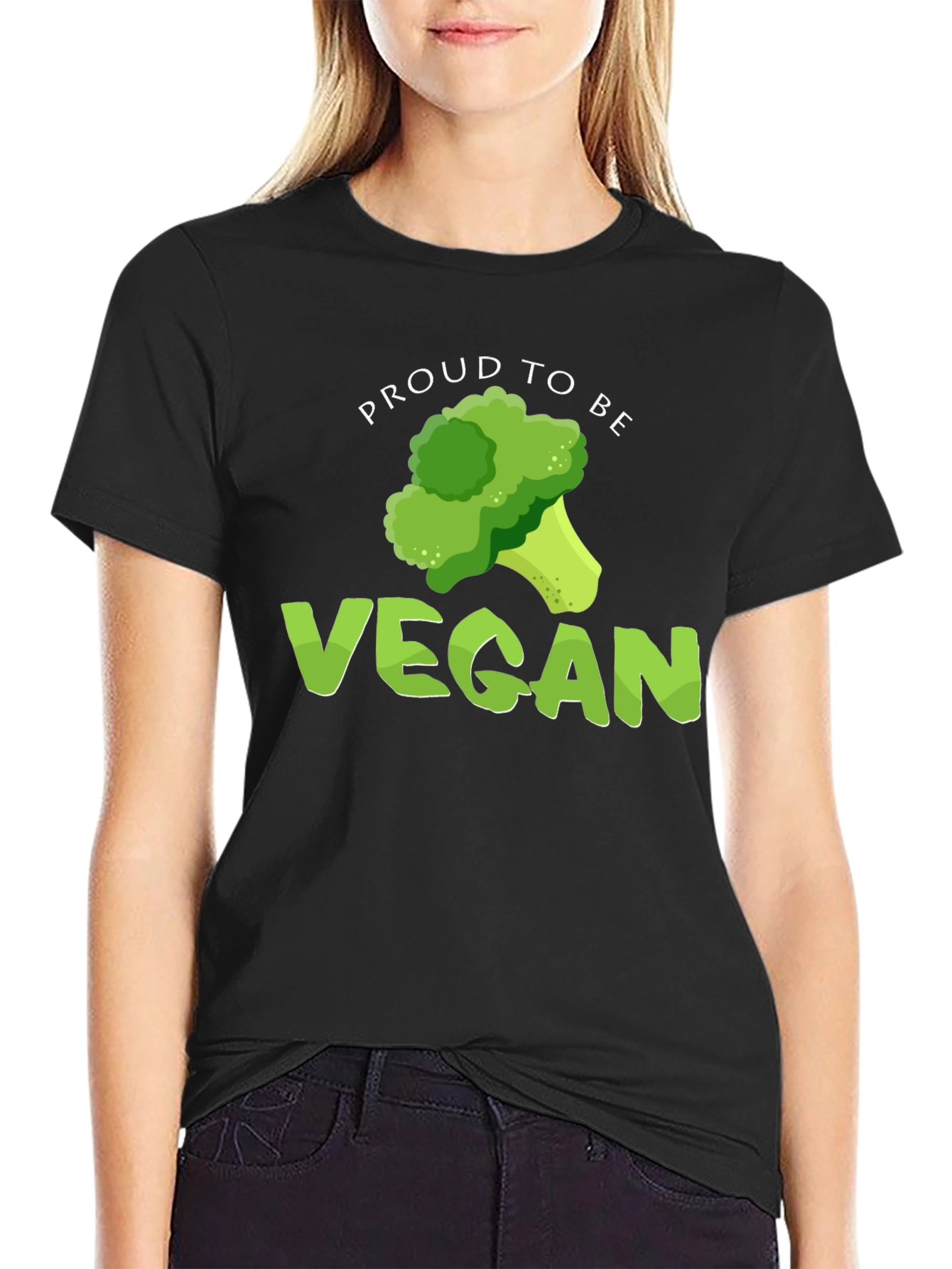 Black Proud to be Vegan Broccoli Graphic T-Shirt view 2