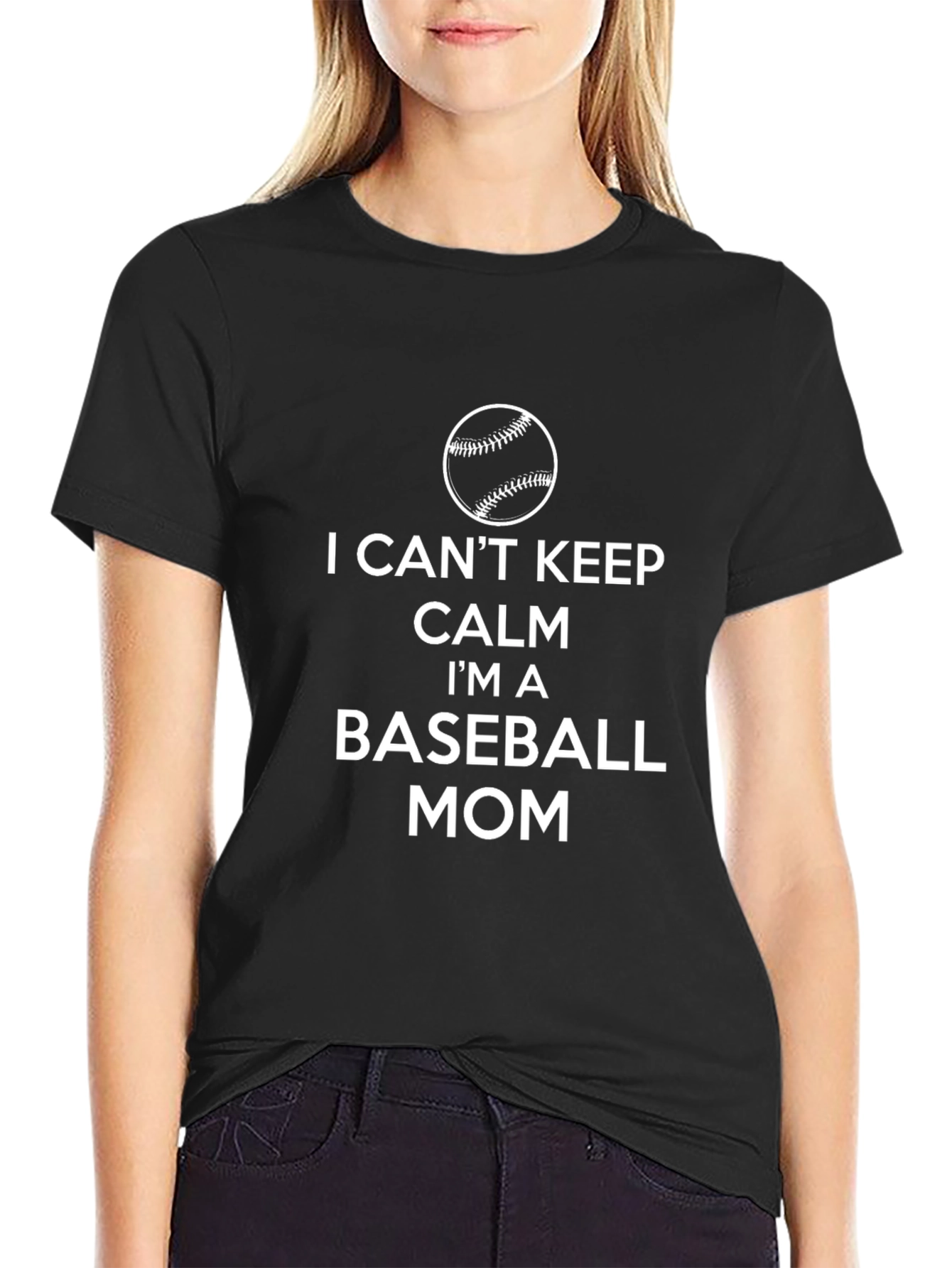 Black Baseball Mom Tee - I Can't Keep Calm - Novelty T-Shirt view 2