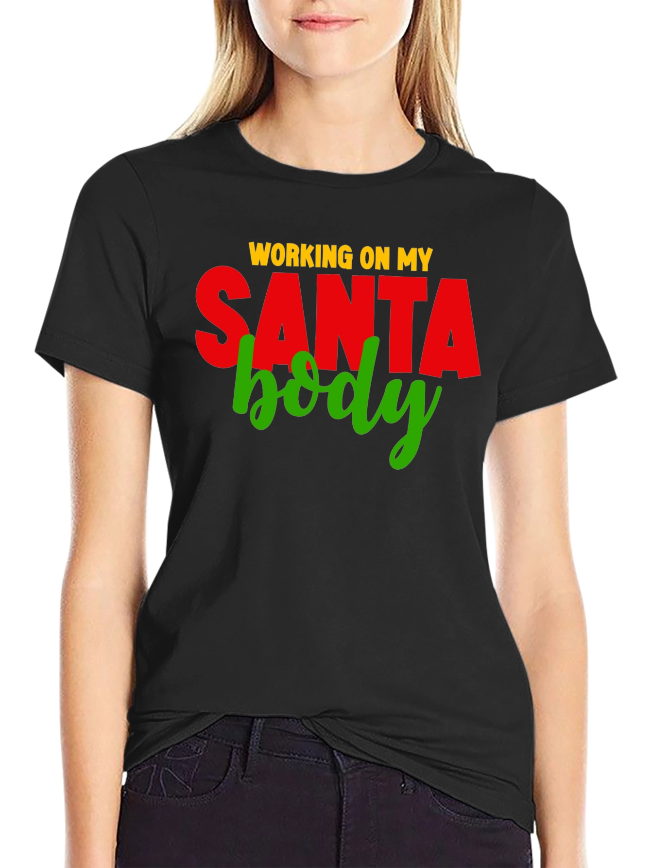 Black Working on My Santa Body T-Shirt view 2