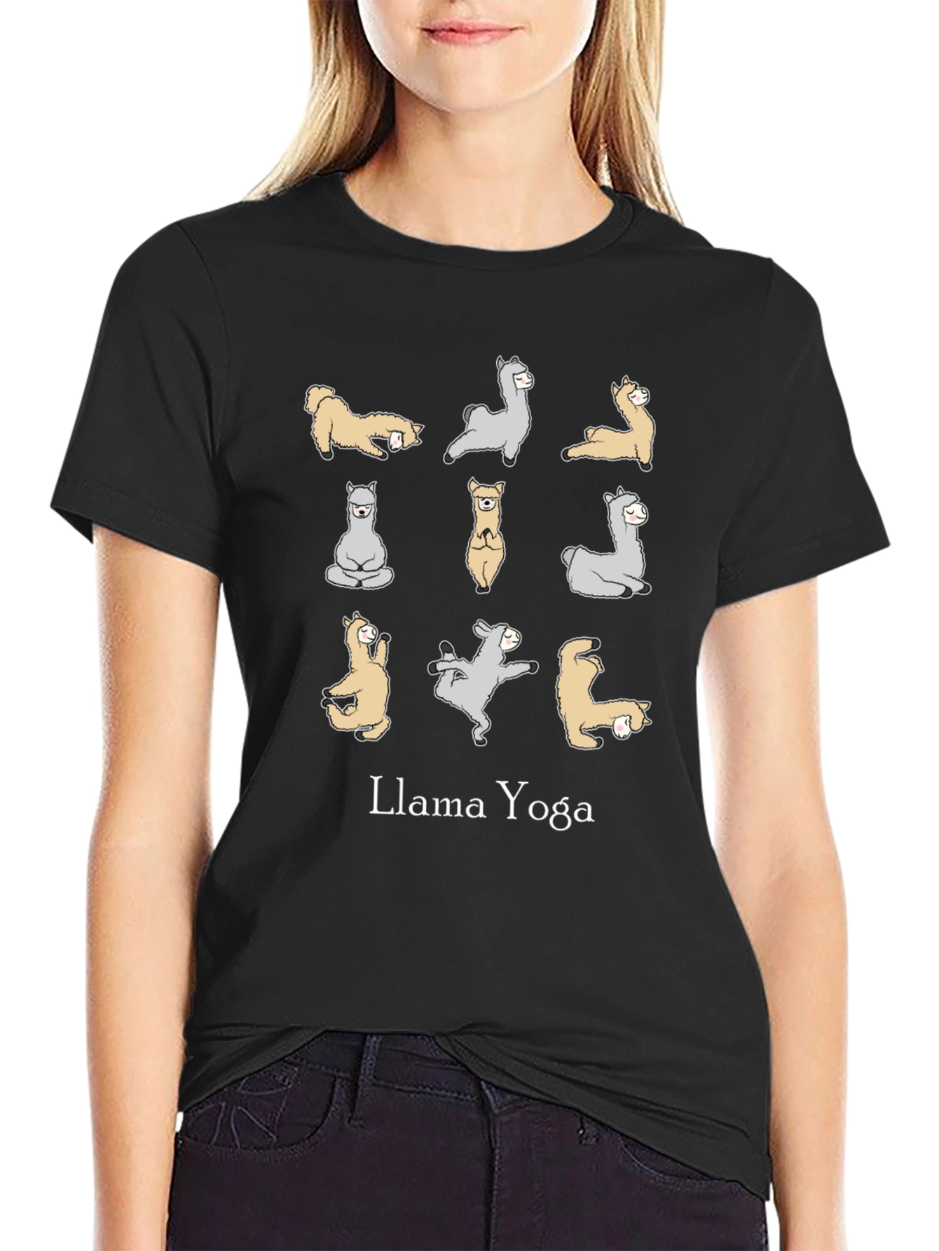 Black Llama Yoga Graphic T-Shirt - Relax in Style! view 2