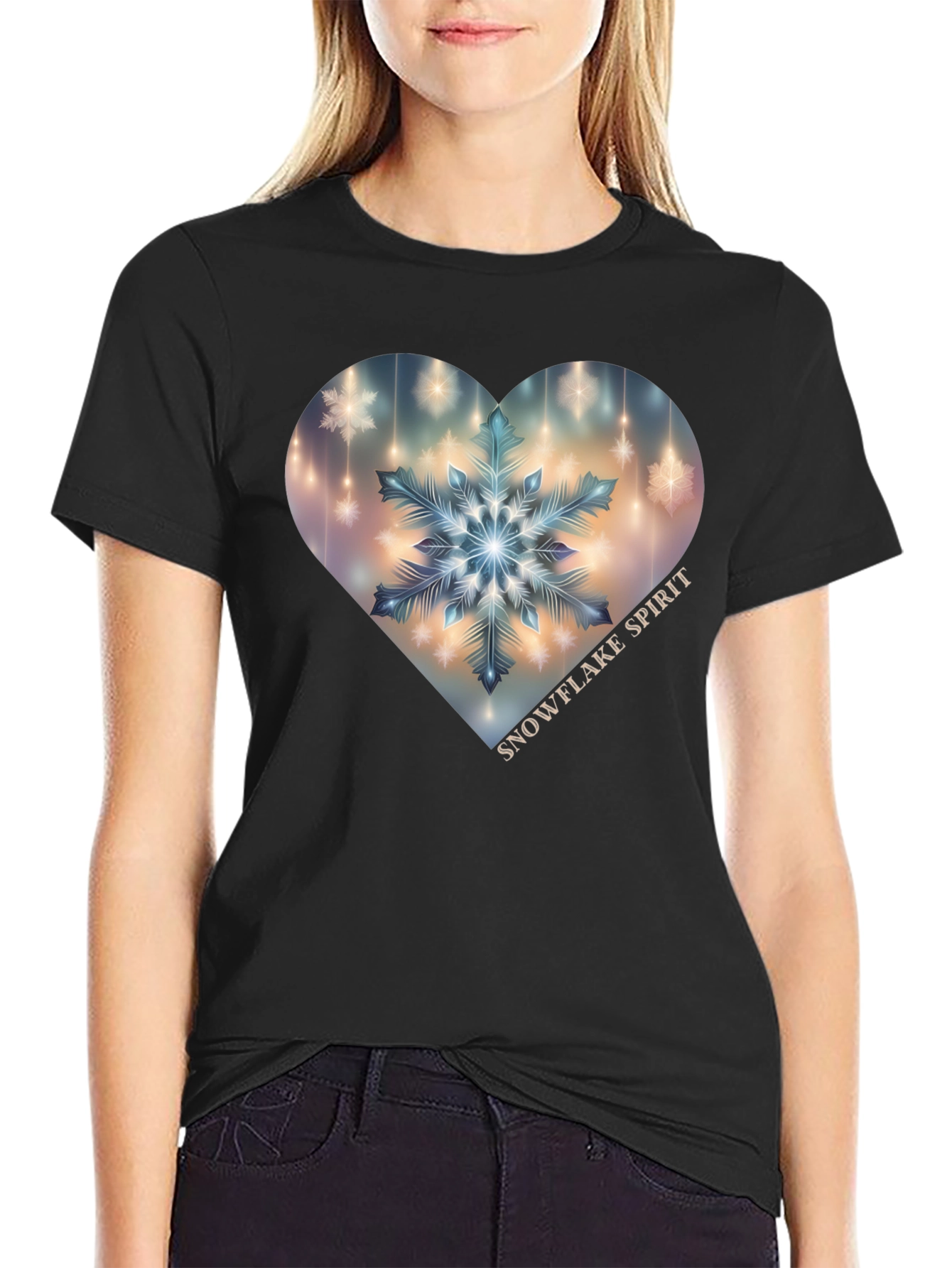 Black Snowflake Spirit Heart Graphic Tee - Black view 2