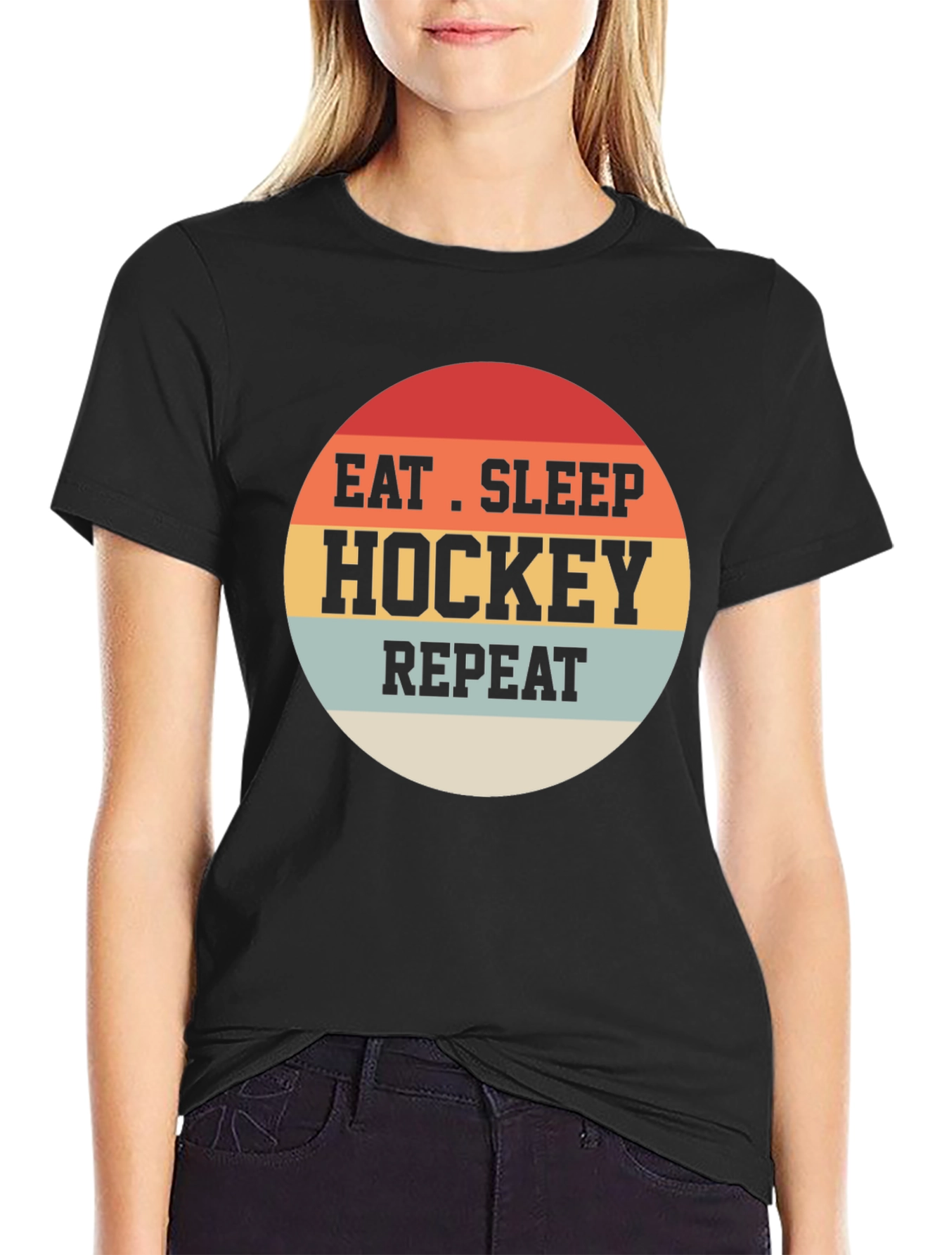 Black Eat Sleep Hockey Repeat T-Shirt view 2
