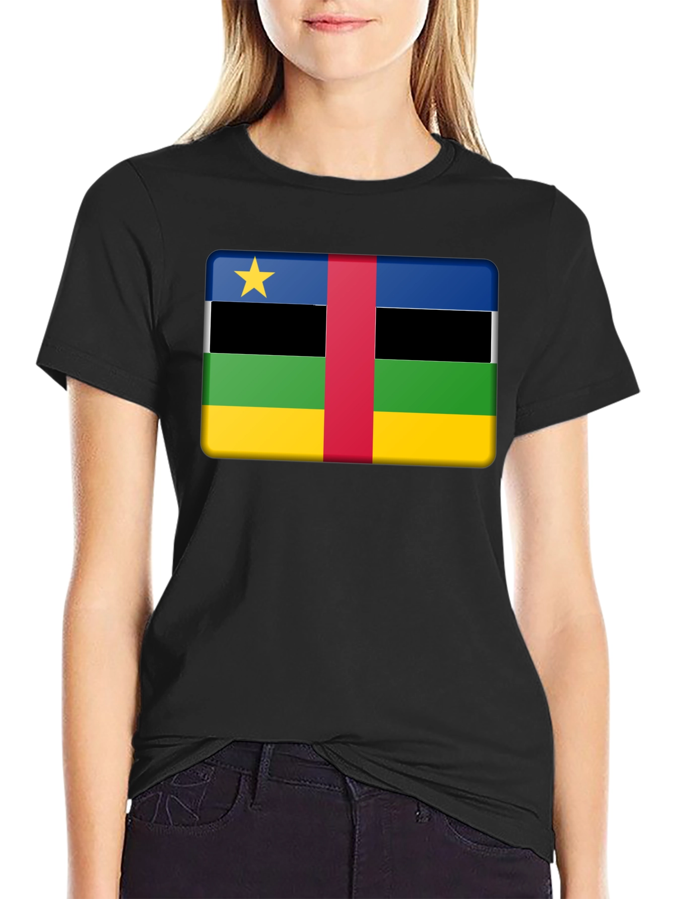 Black Central African Republic Flag T-Shirt view 2