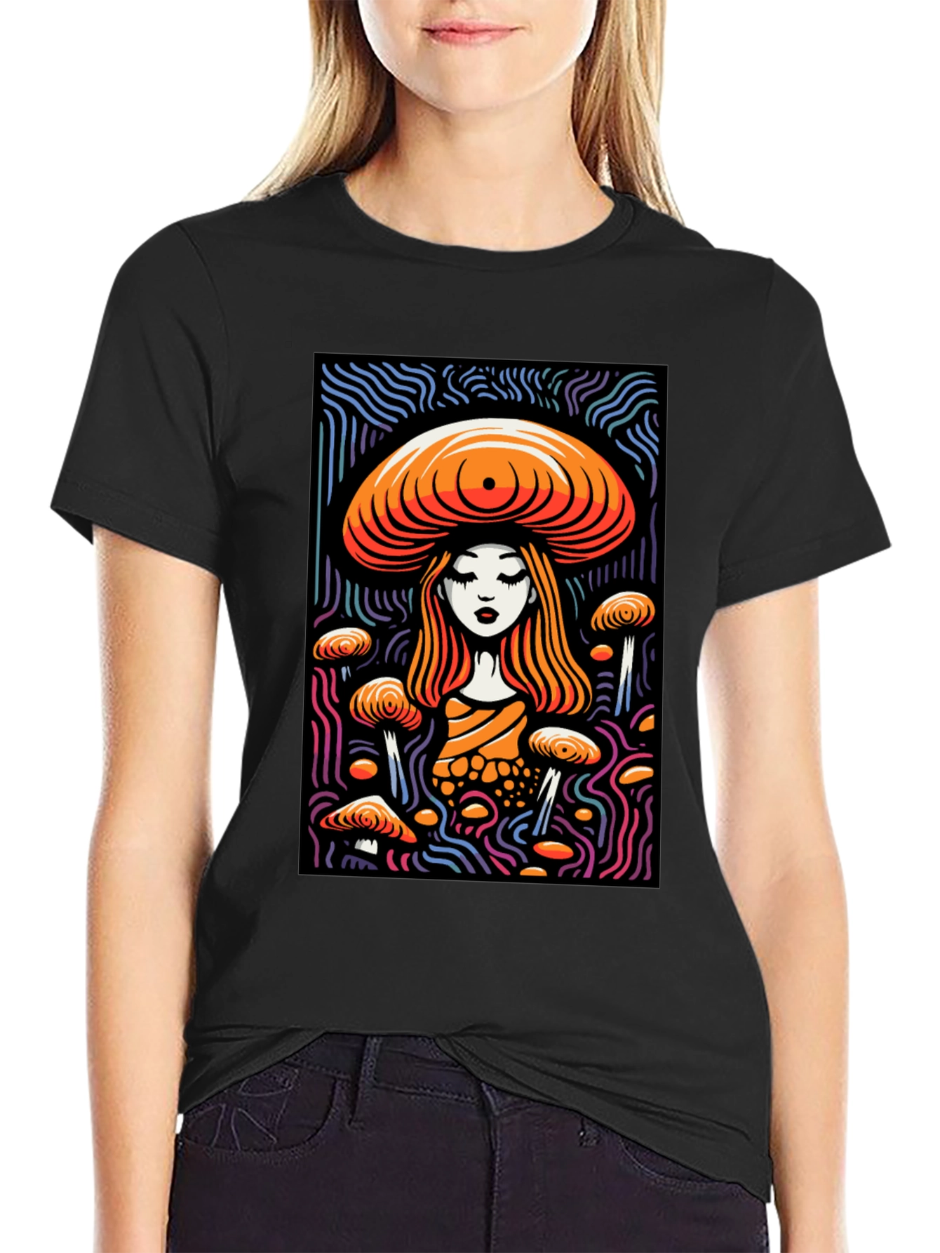 Black Mushroom Maiden Graphic Tee - Black Cotton Blend view 2