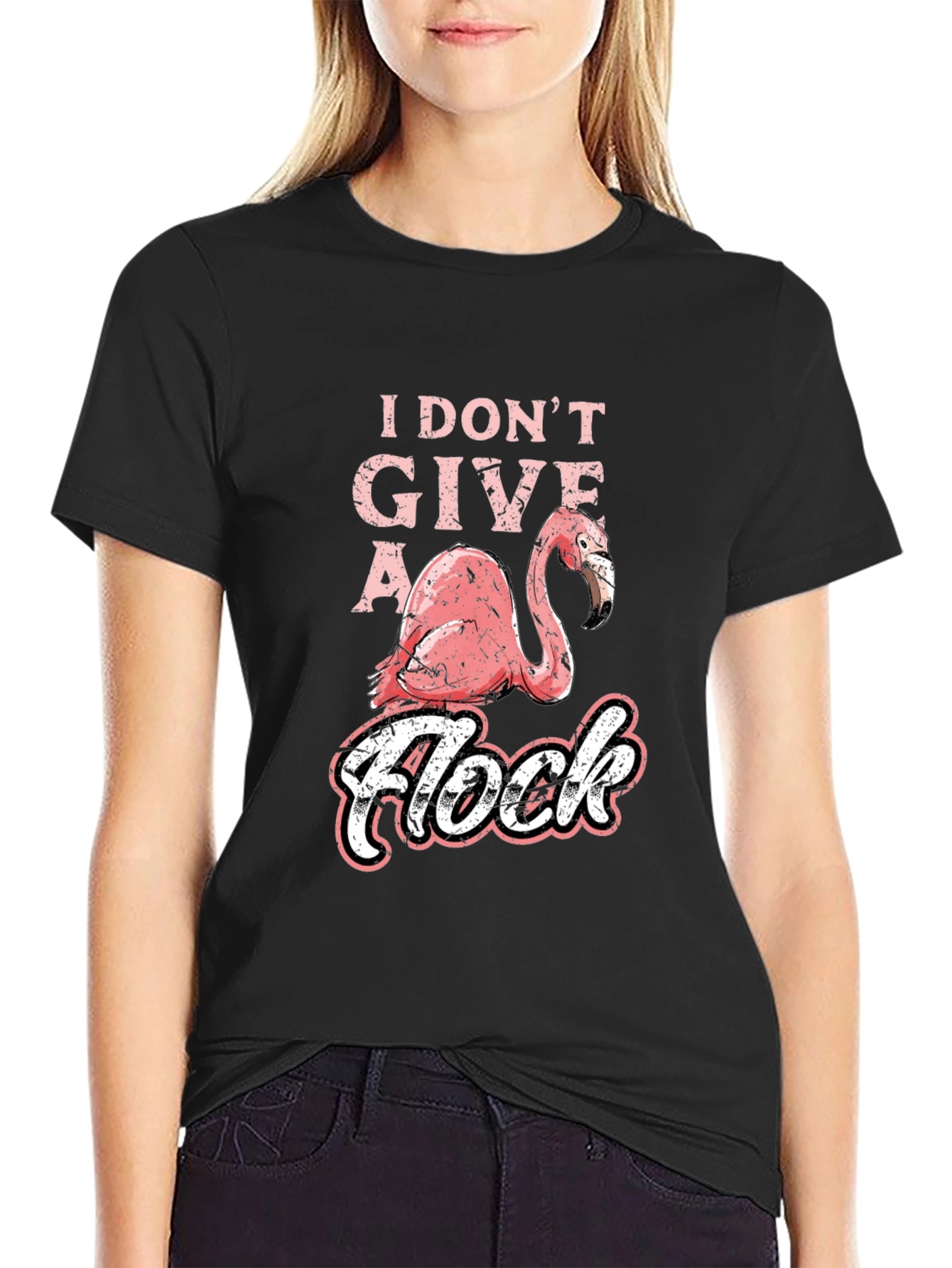 Black I Don't Give a Flock Flamingo Graphic T-Shirt view 2