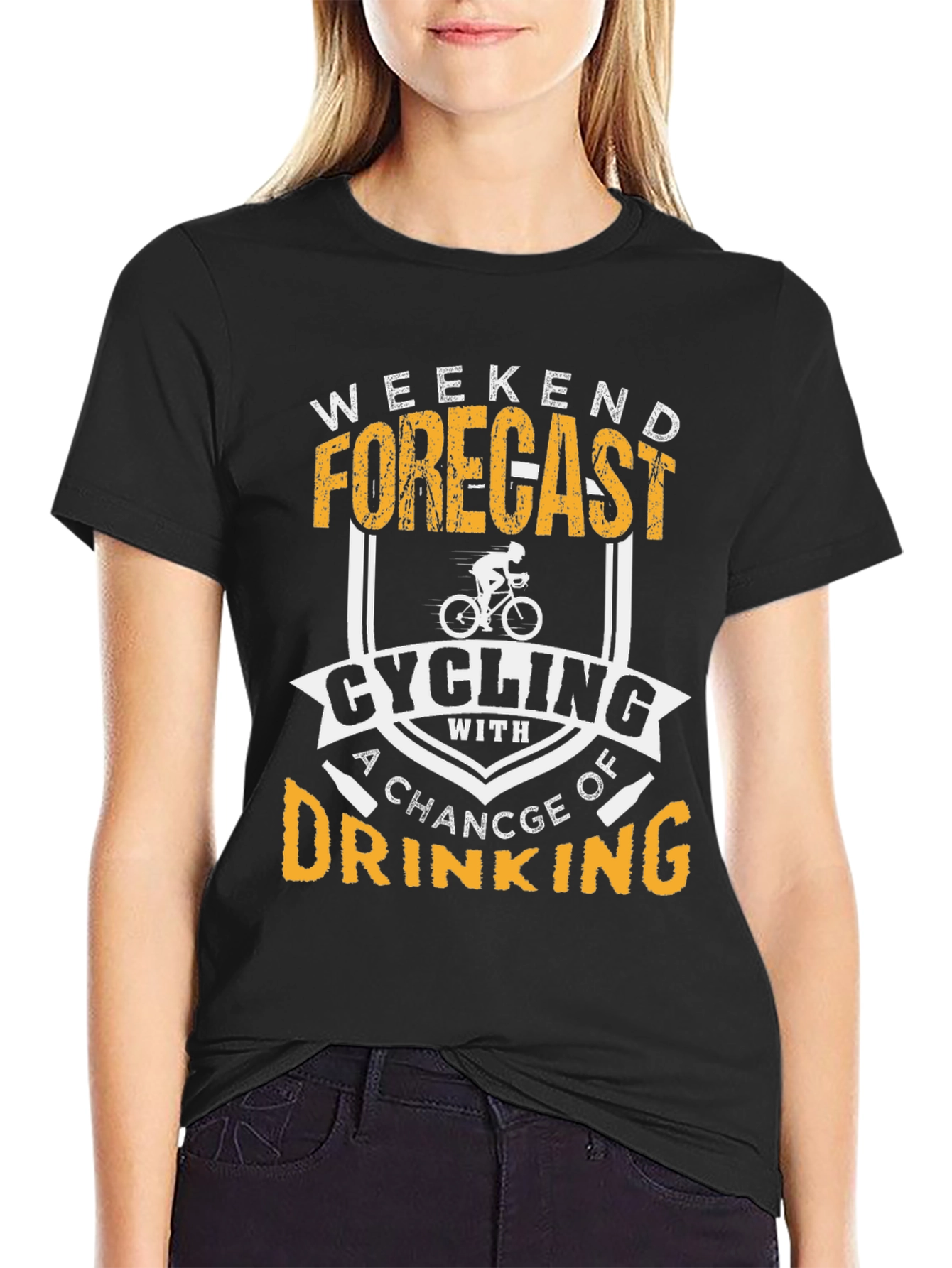 Black Cycling & Drinking T-Shirt: Weekend Forecast view 2