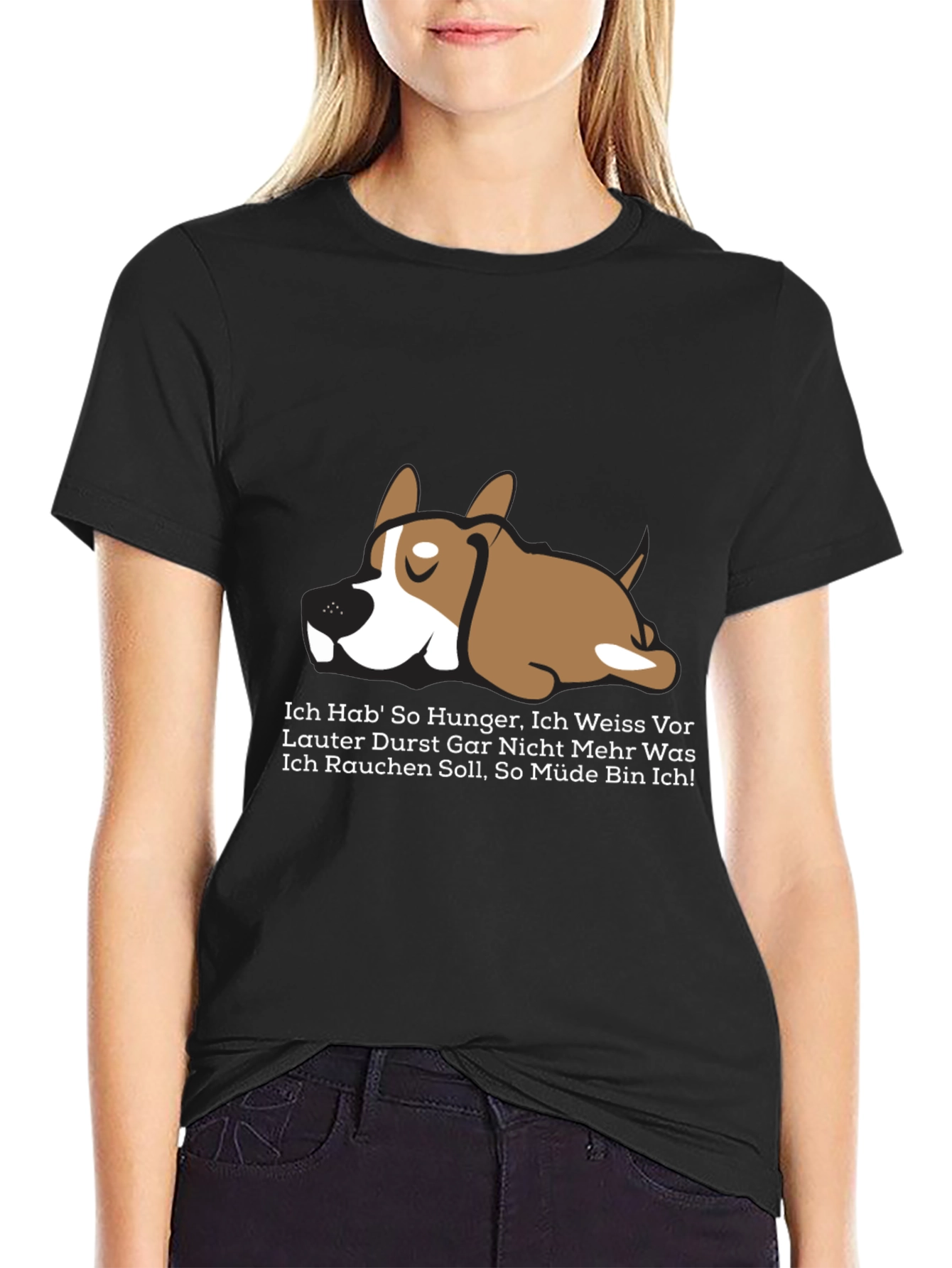 Black Lazy Dog Graphic Tee - Funny German Slogan T-Shirt view 2
