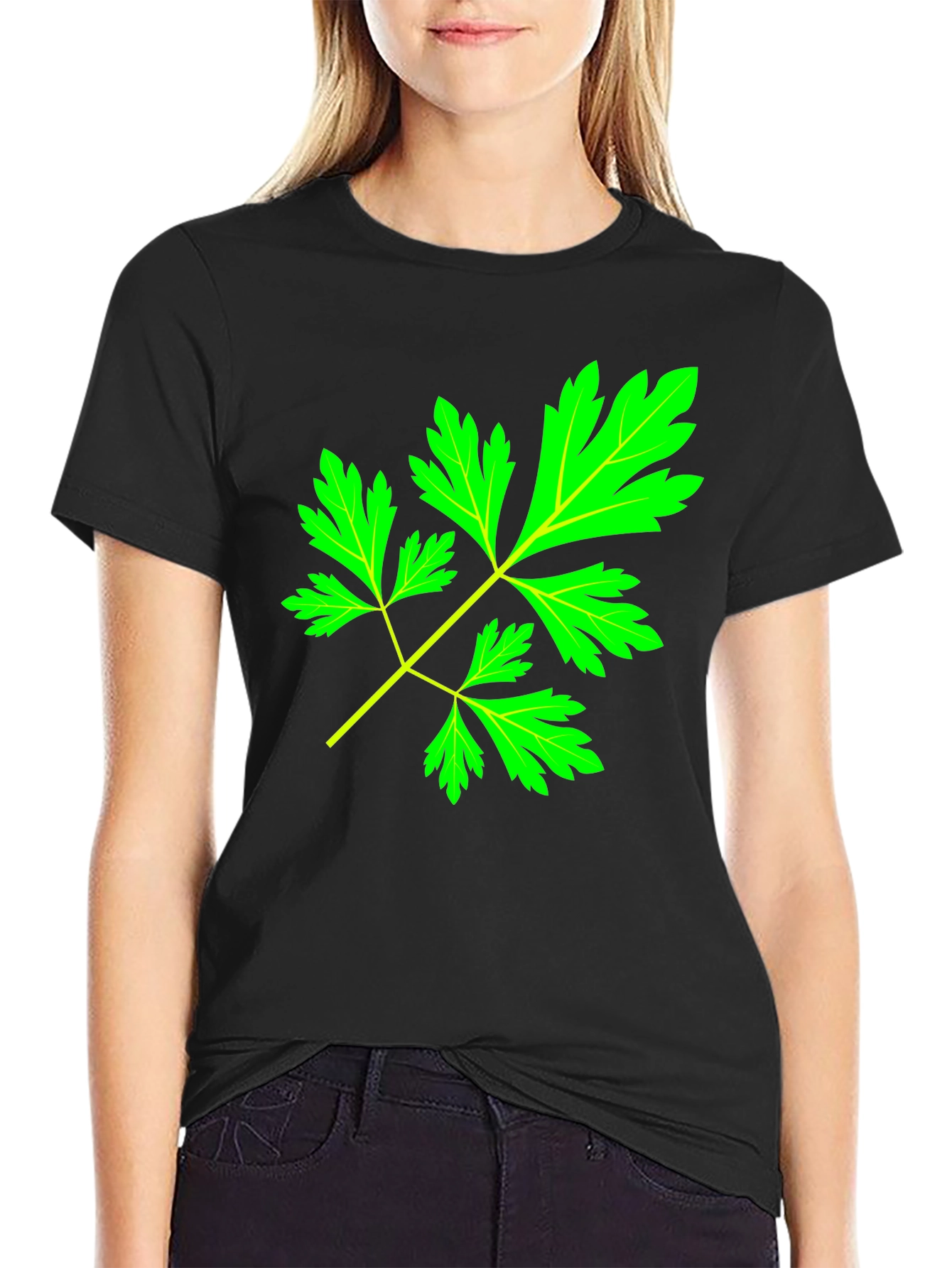 Black Herbal Leaf Black T-Shirt view 2