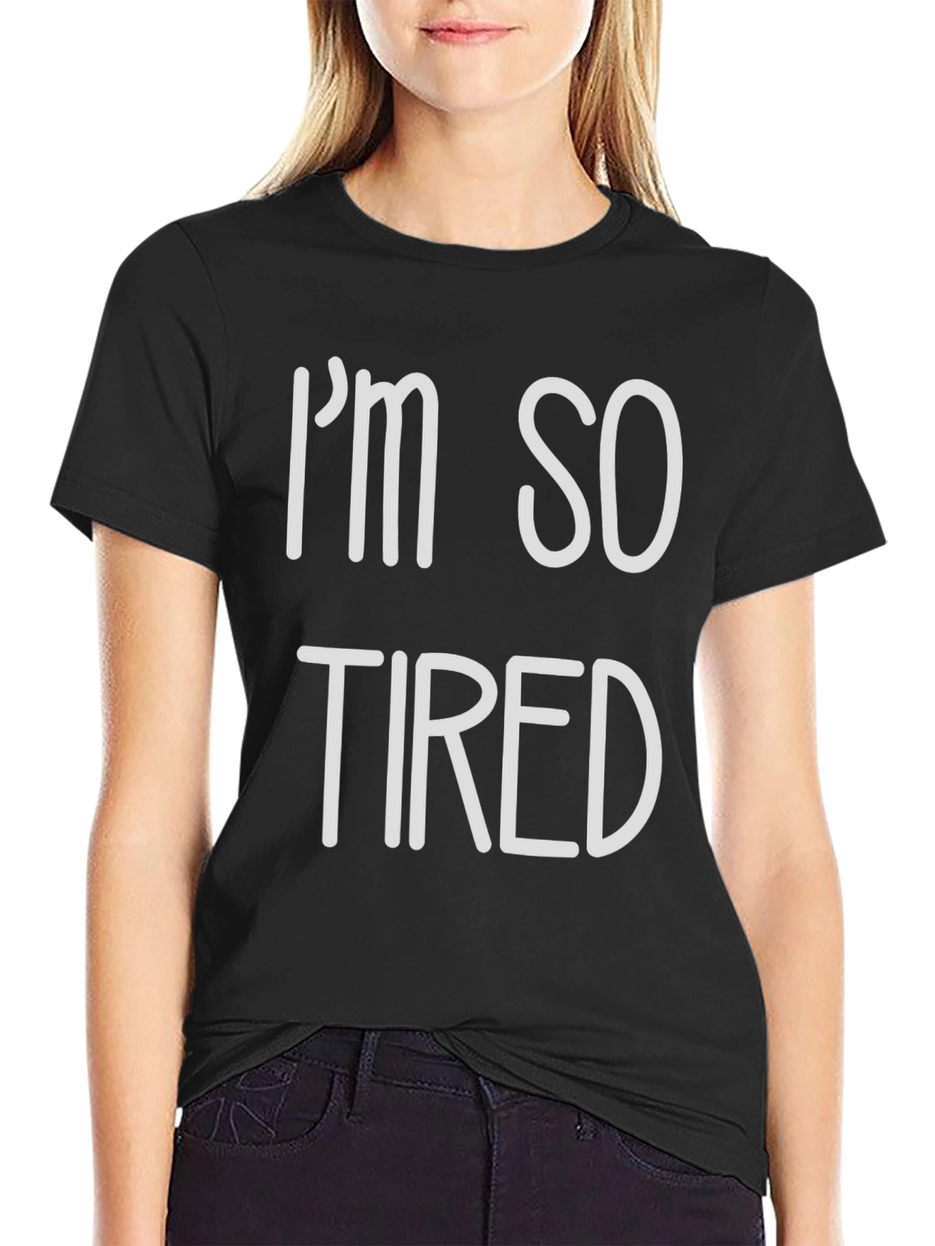 Black I'm So Tired Graphic T-Shirt - Black Crew Neck Tee view 2