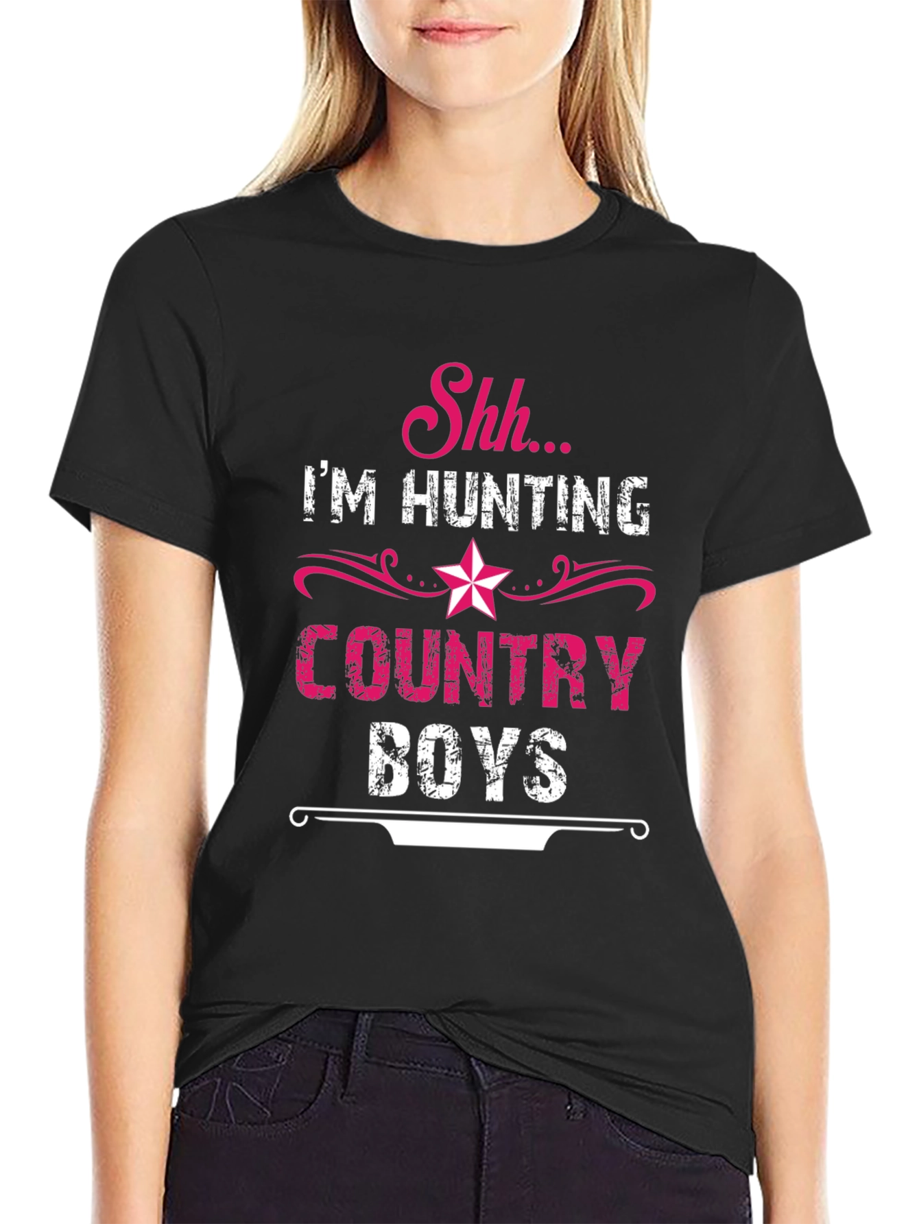 Black Shh I'm Hunting Country Boys Black T-Shirt view 2