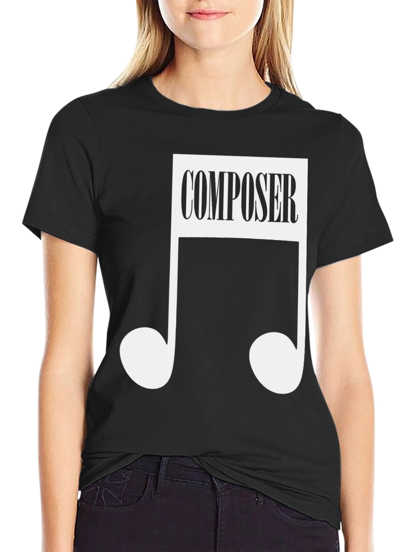 Black Composer Music Note Black T-Shirt view 2