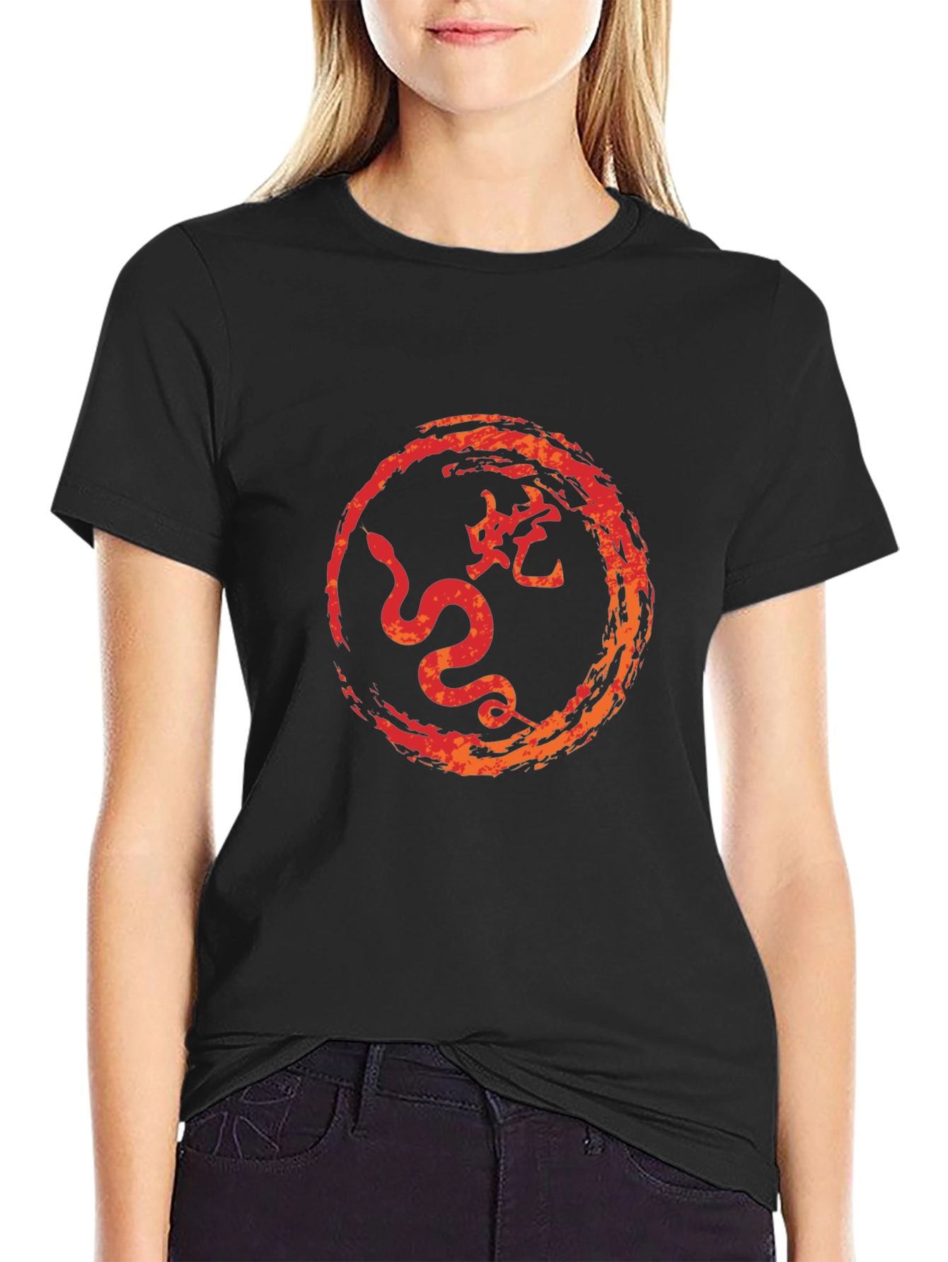 Black Snake Zodiac Graphic Black T-Shirt view 2