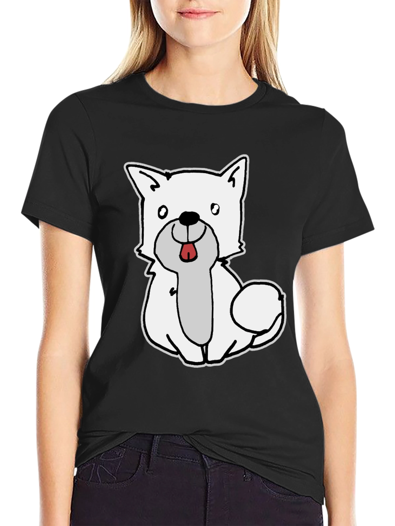 Black Cute Dog Graphic Black T-Shirt view 2
