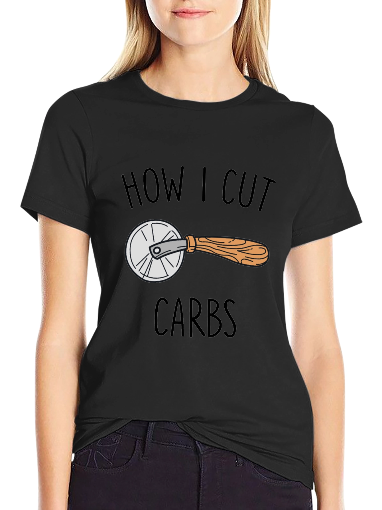 Black How I Cut Carbs Funny Graphic Tee view 2