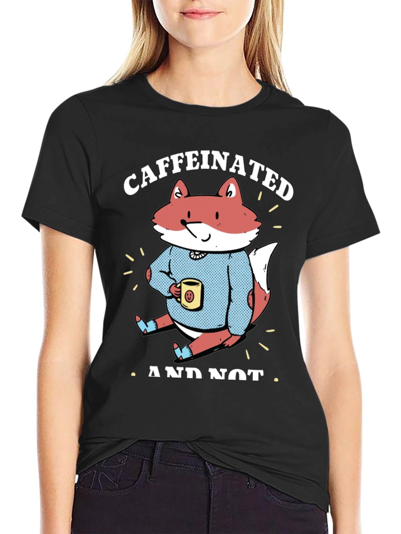 Black Caffeinated Fox Graphic Tee - Casual Comfort view 2