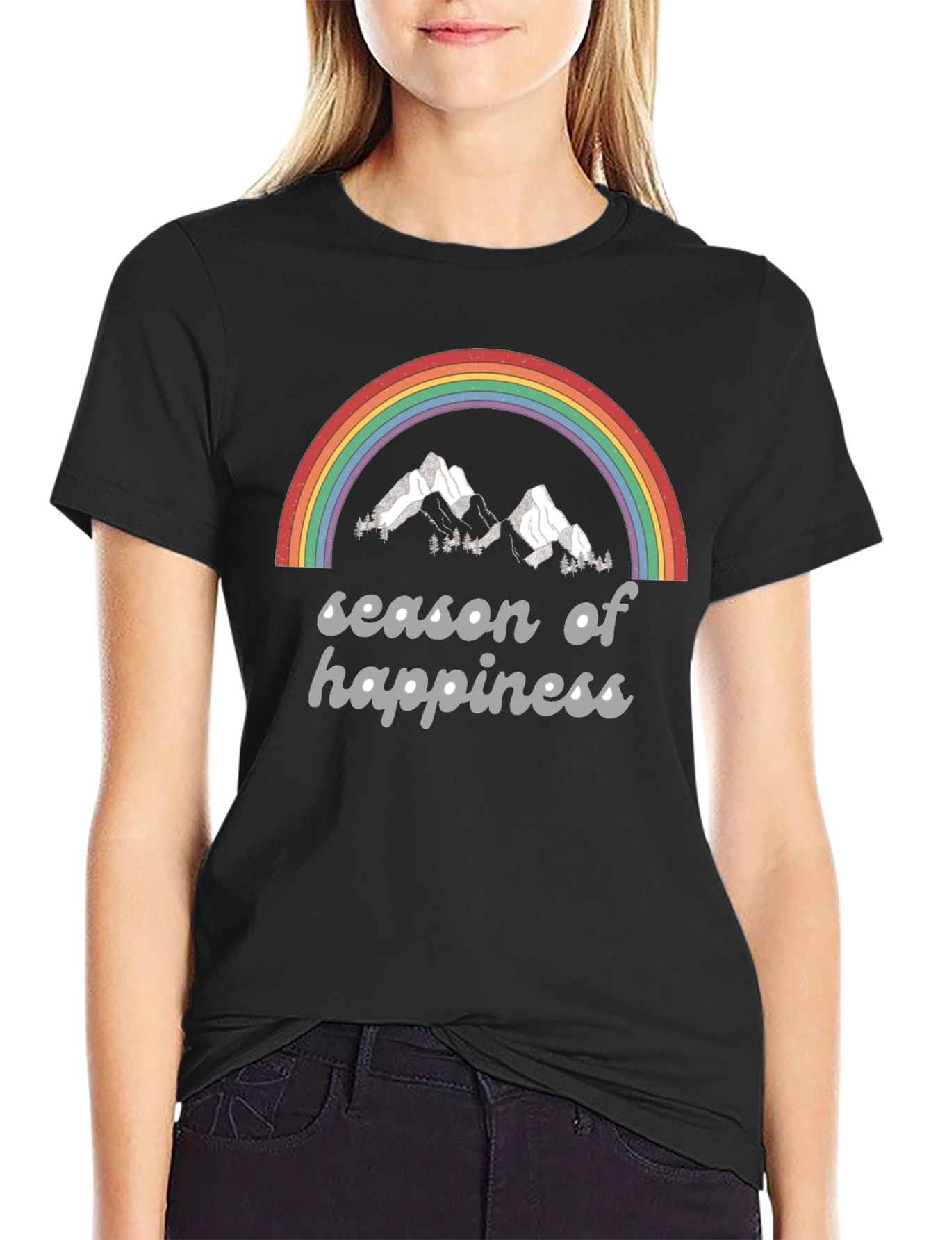 Black Season of Happiness Rainbow Graphic Tee view 2