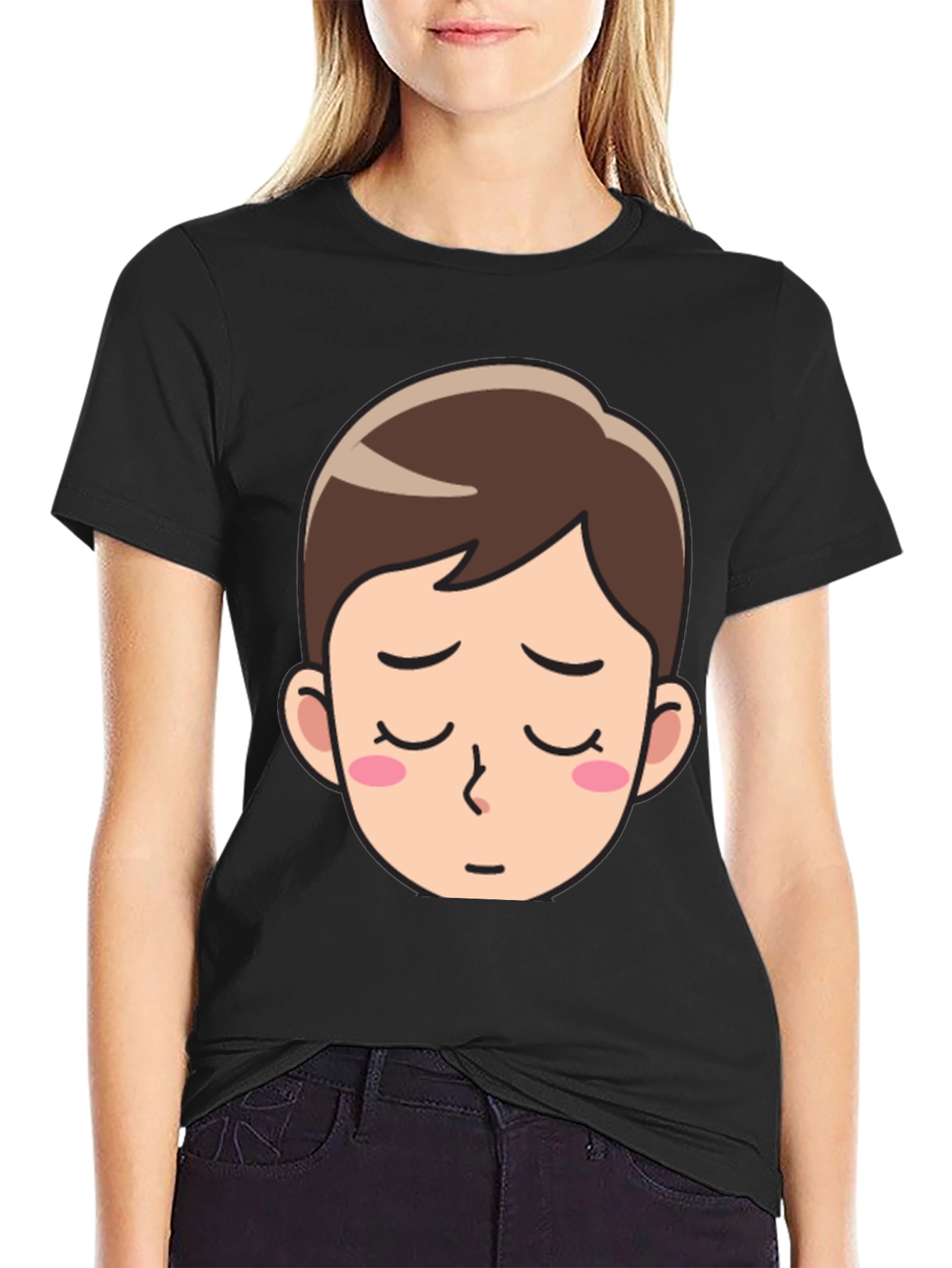 Black Cartoon Face Black T-Shirt - Unisex Casual Wear view 2