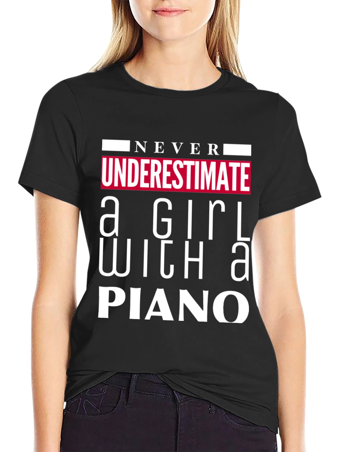 Black Never Underestimate Girl With A Piano T-Shirt view 2