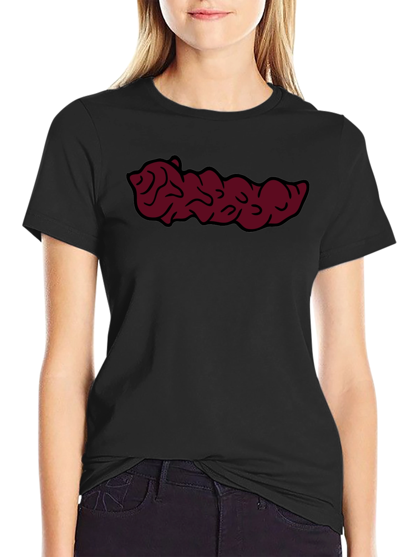 Black Mens Black T-Shirt with Abstract Red Design view 2