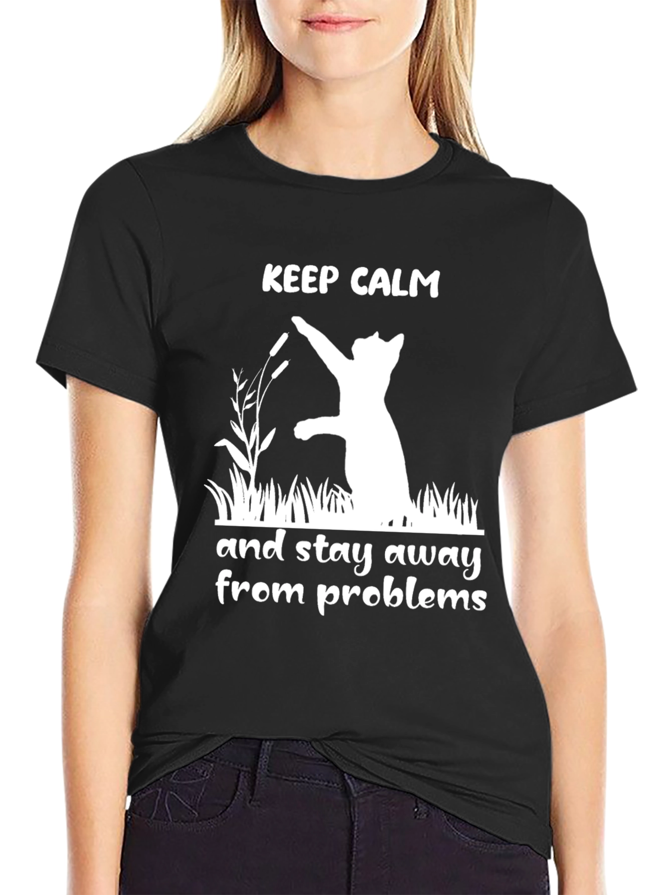 Black Keep Calm Cat Graphic Tee view 2