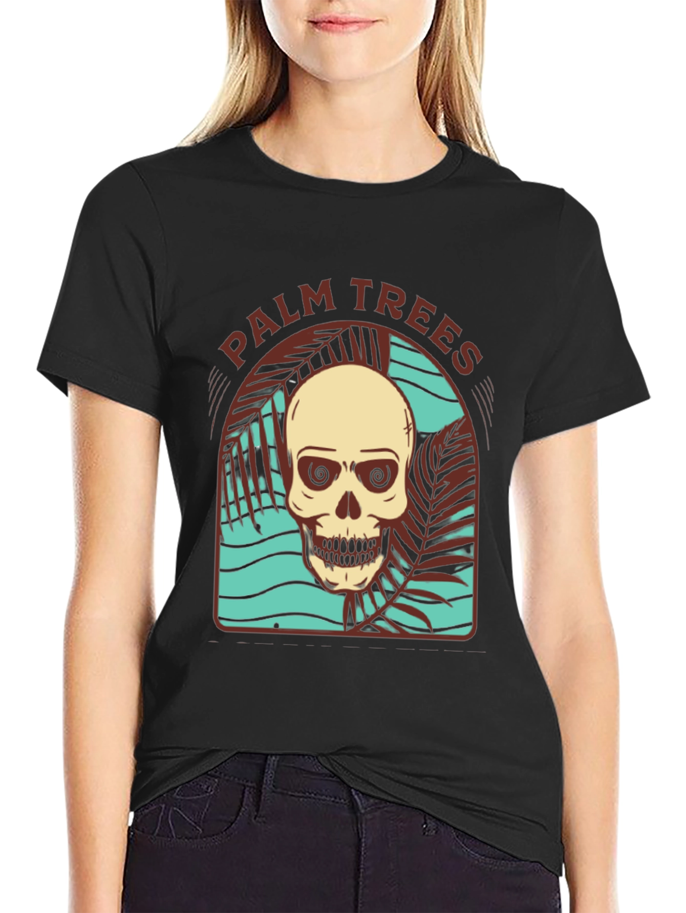 Black Skull Palm Trees T-Shirt view 2