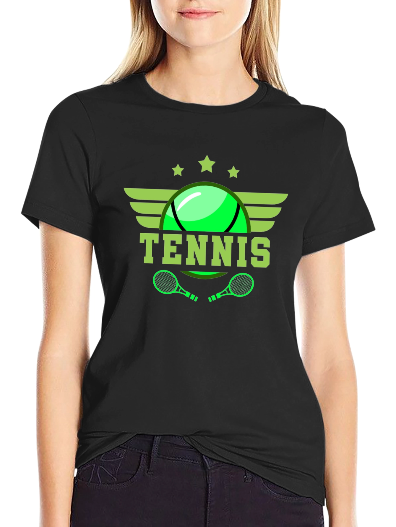 Black Tennis Graphic Tee - Black Cotton T-Shirt view 2