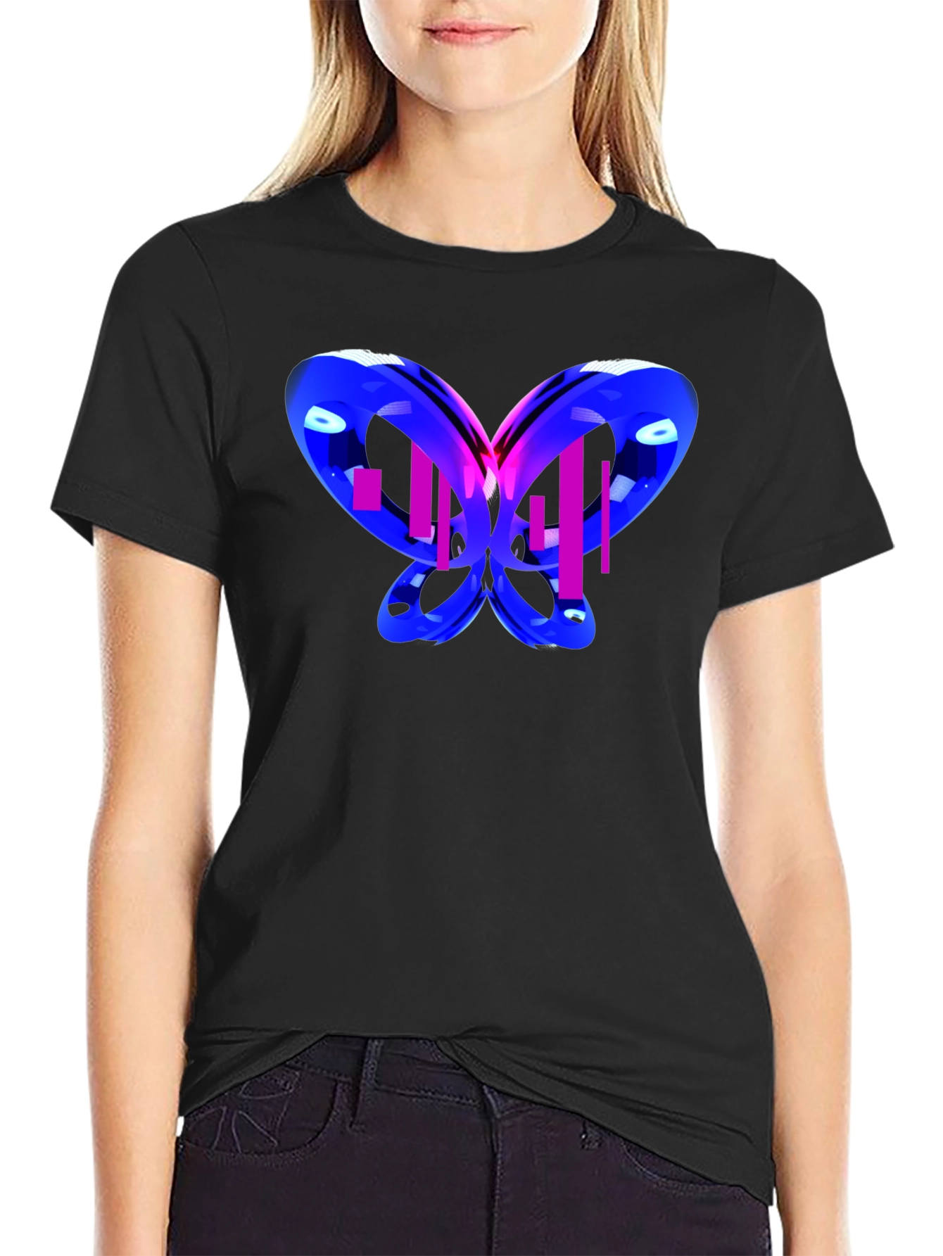Black Abstract Butterfly Graphic T-Shirt view 2