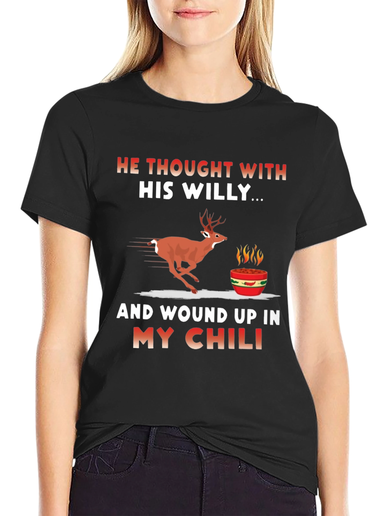 Black Humorous Deer Chili Graphic Tee view 2