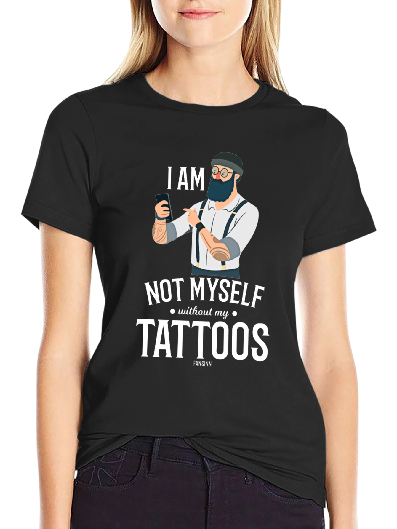 Black I am Not Myself Without My Tattoos Graphic Tee view 2